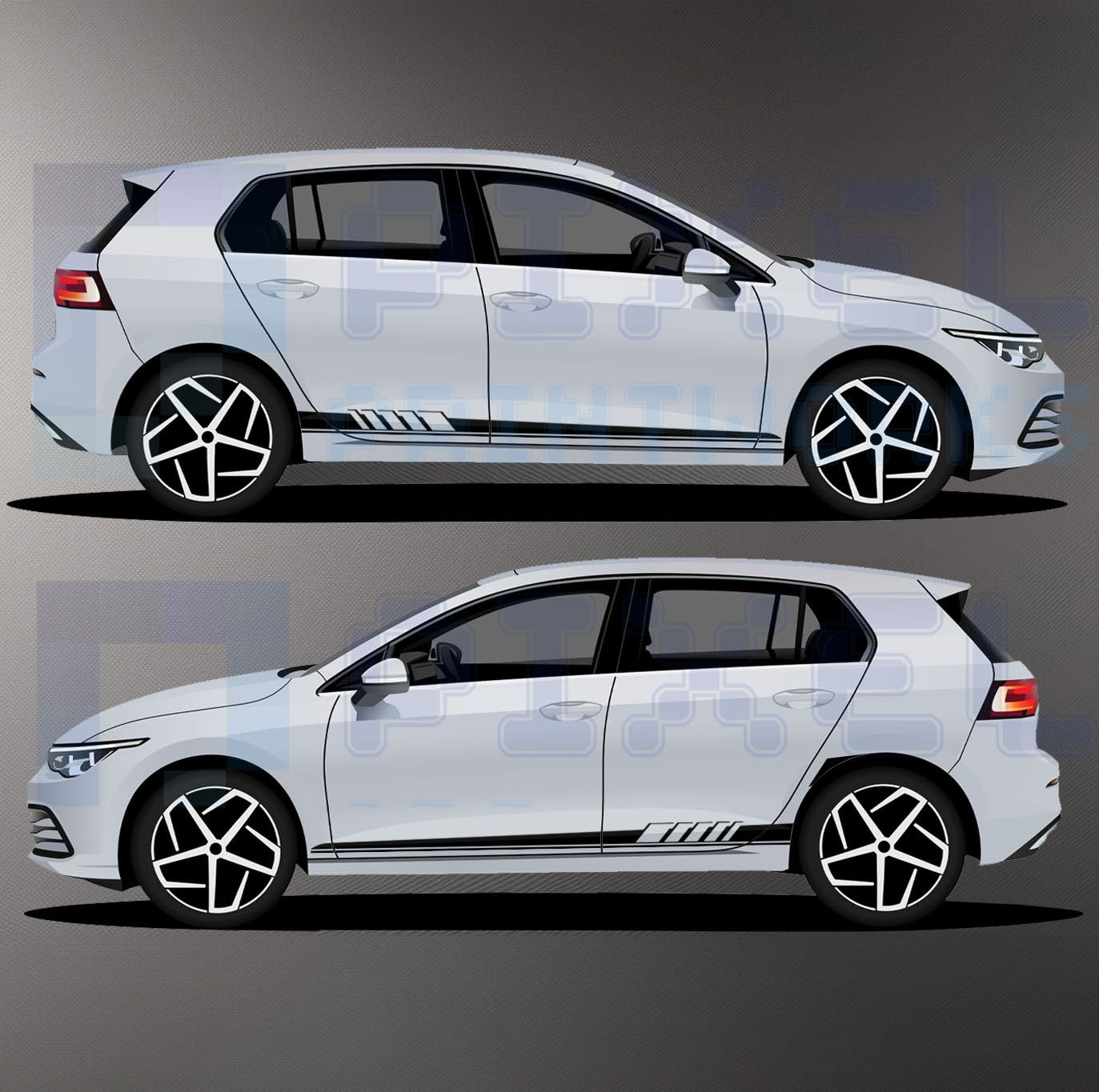 AMG inspired minimal side stripe vinyl decal fitted to car side panel