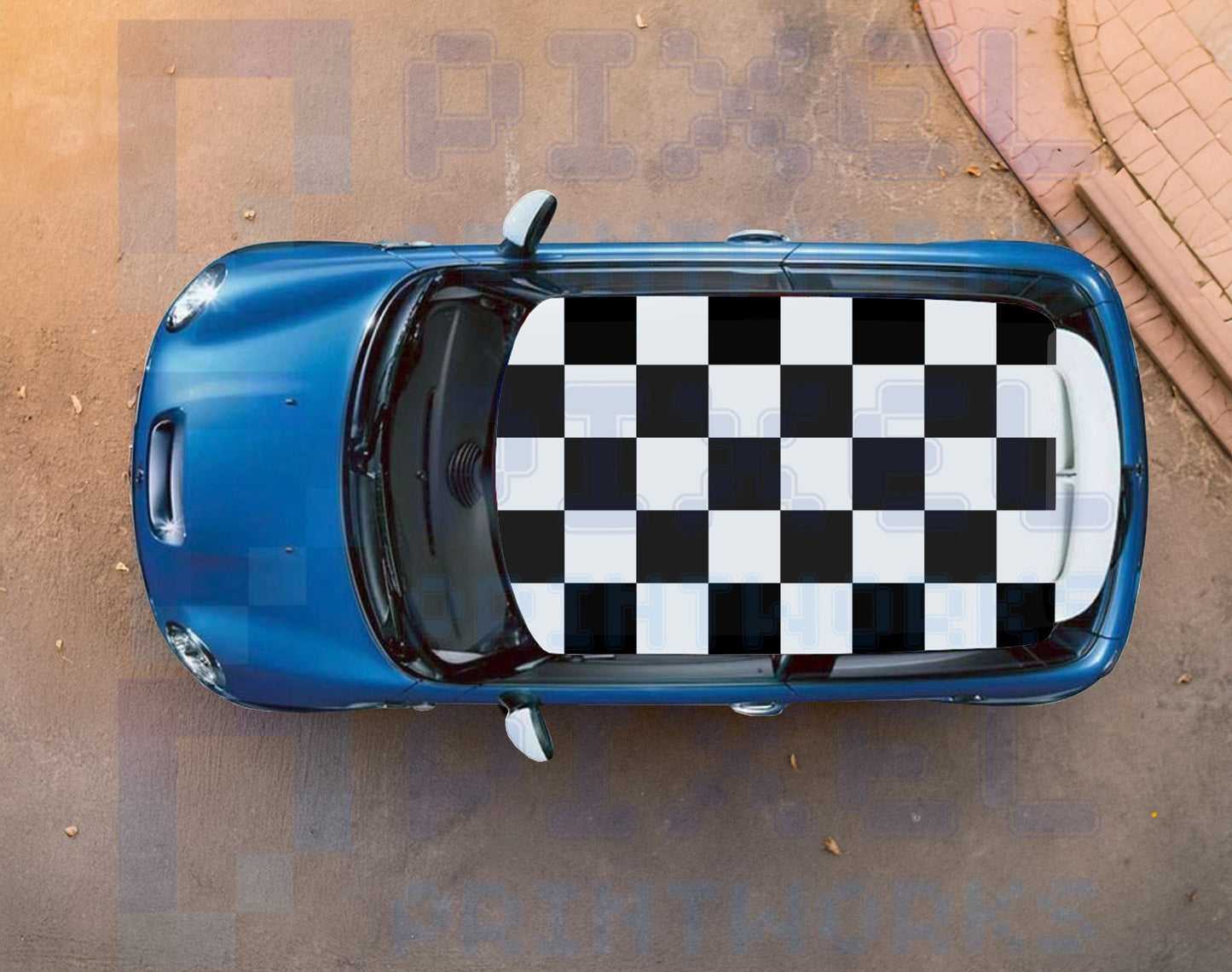 Mini Cooper Checkers Roof Decal Kit – Solid-Cut Vinyl Graphic (Fits R56)