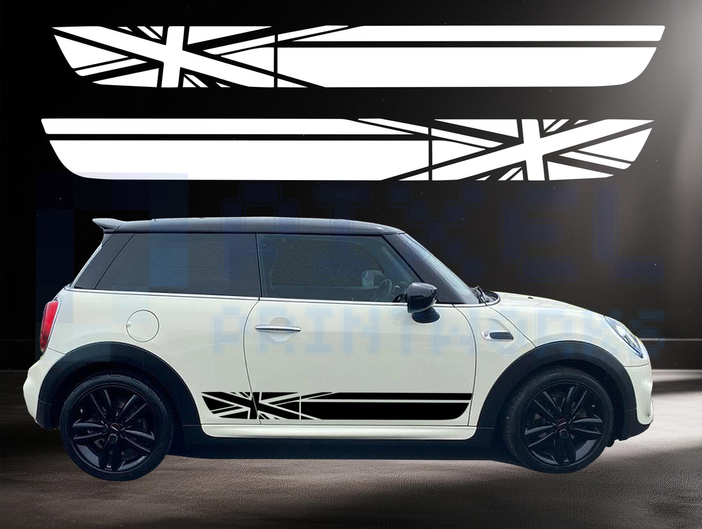Mini Cooper Union Jack Flag Side Stripe Decals | Vinyl Graphics Kit (2006-2023) | R50 R56 F56 All Models