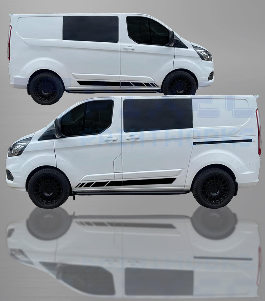Ford Transit Custom MK8 Stuttered Side Stripe Decals – Sport Vinyl Van Graphics 2014–23 | Pixel Printworks