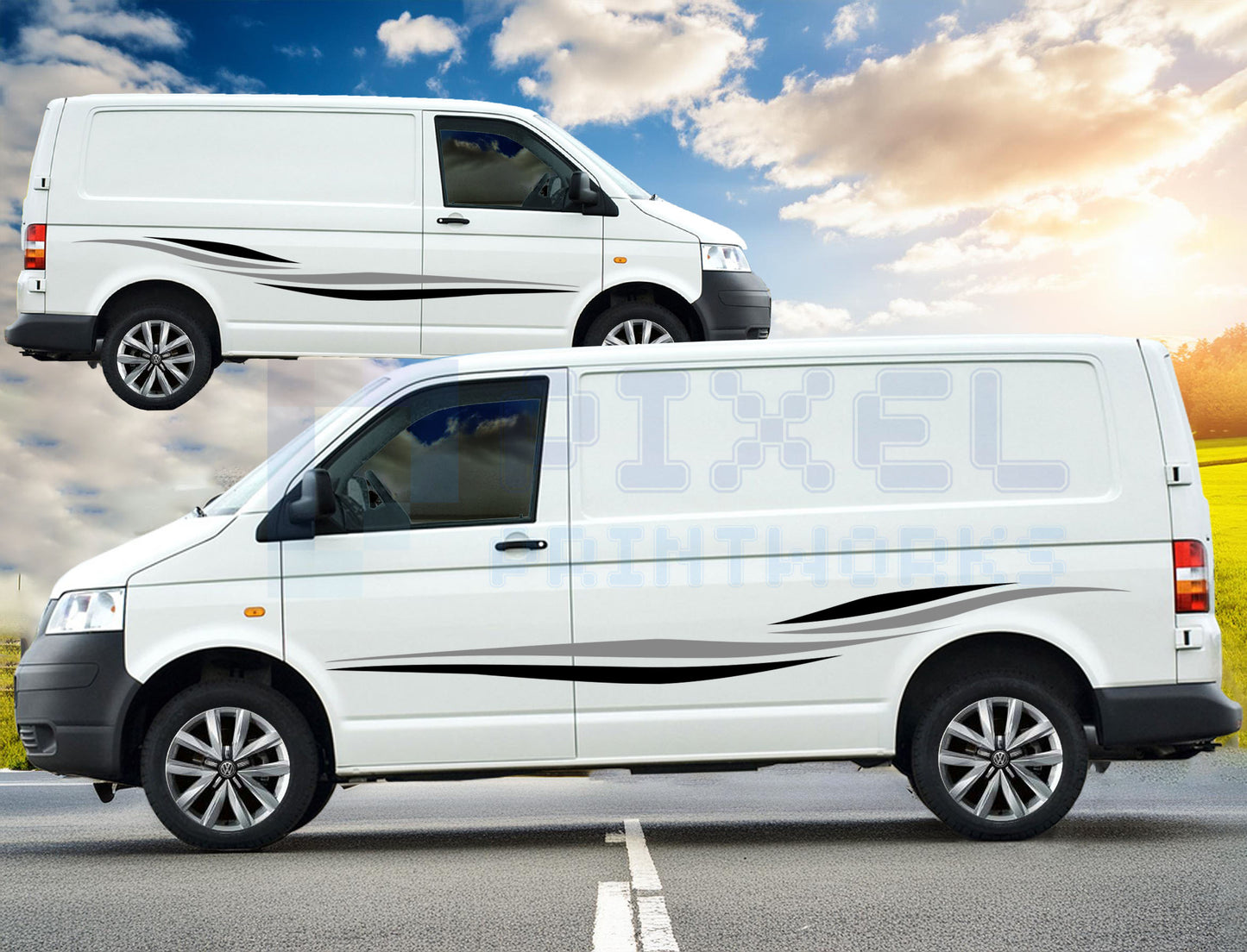 Campervan Vinyl Graphics Kit | SWB & MWB | Universal Fit for Vivaro, Transporter, Transit