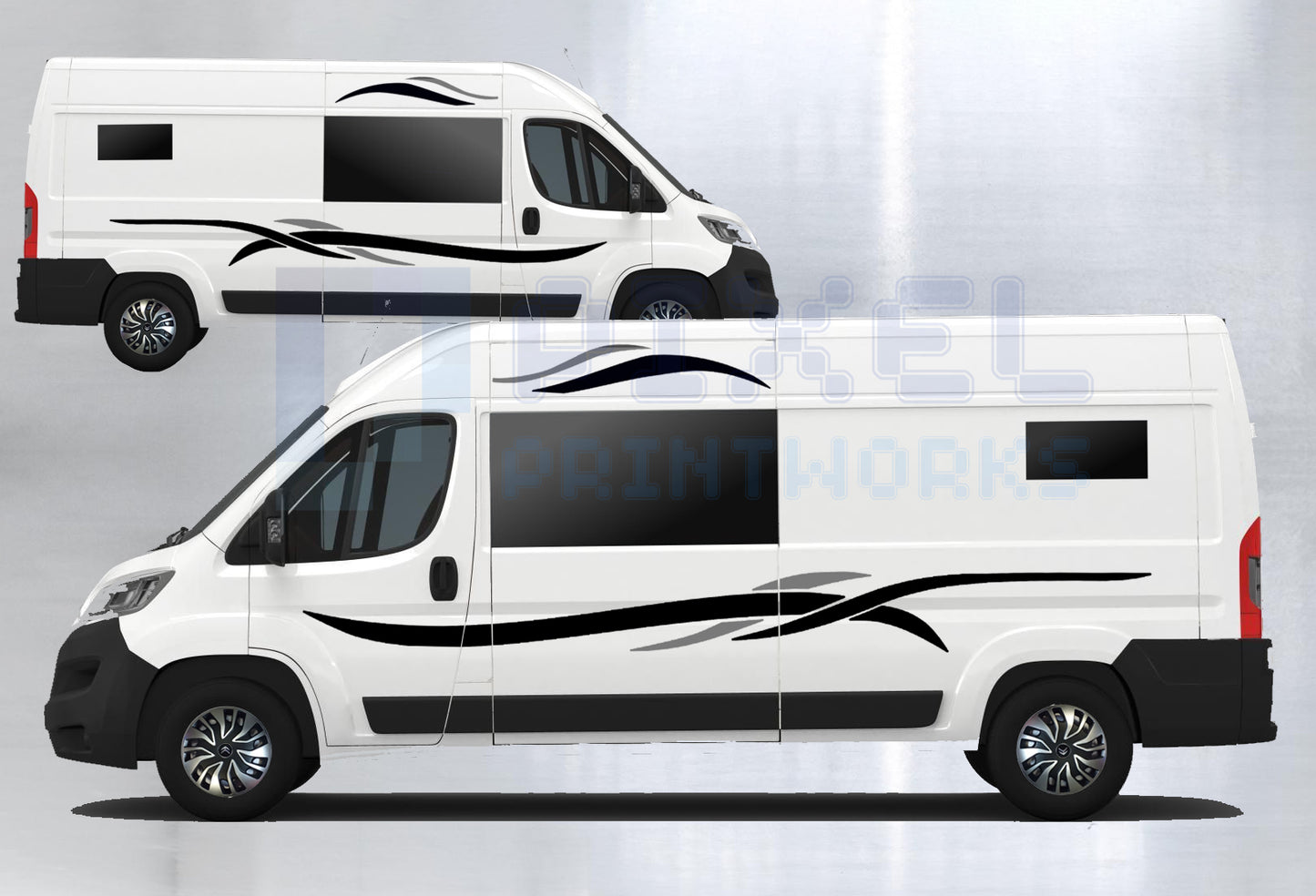LWB Camper Vinyl Graphics Kit – 4pc Triple Wave Stripe Decal Set by Pixel Printworks