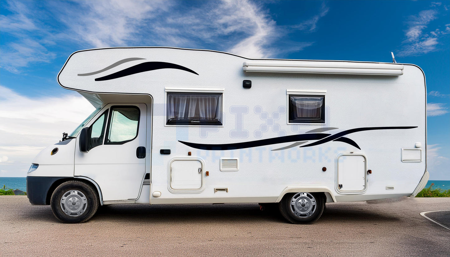 LWB Camper Vinyl Graphics Kit – 4pc Triple Wave Stripe Decal Set by Pixel Printworks