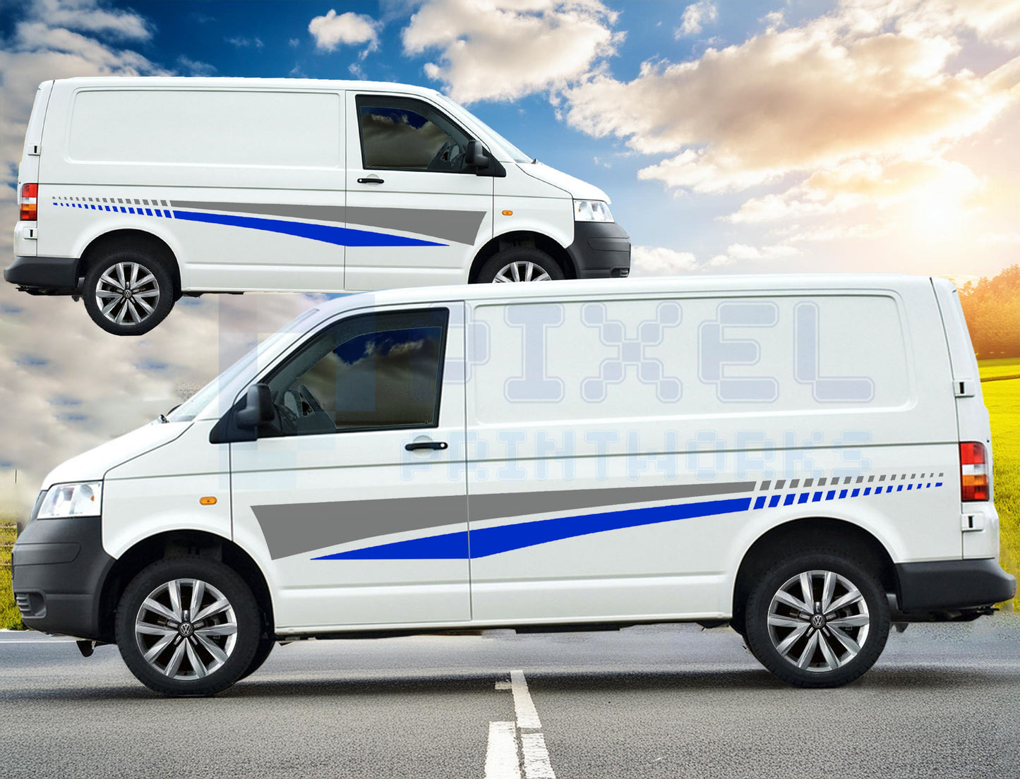 Campervan Vinyl Graphics Kit | SWB & MWB | Universal Fit for Vivaro, Transporter, Transit | 4-Piece Racing Style