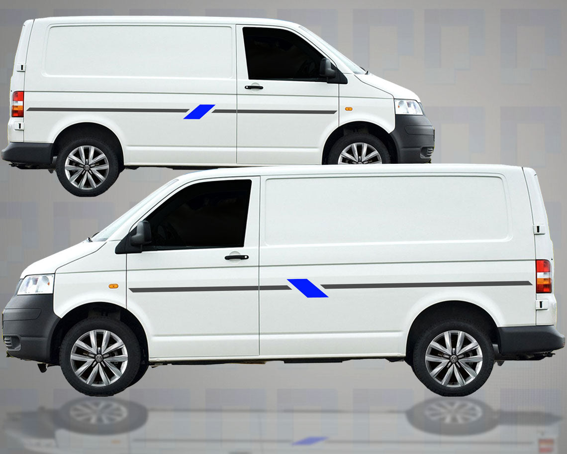 Minimal campervan vinyl decals for SWB & MWB vans – fits Vivaro, Transit, Transporter – modern stripe design
