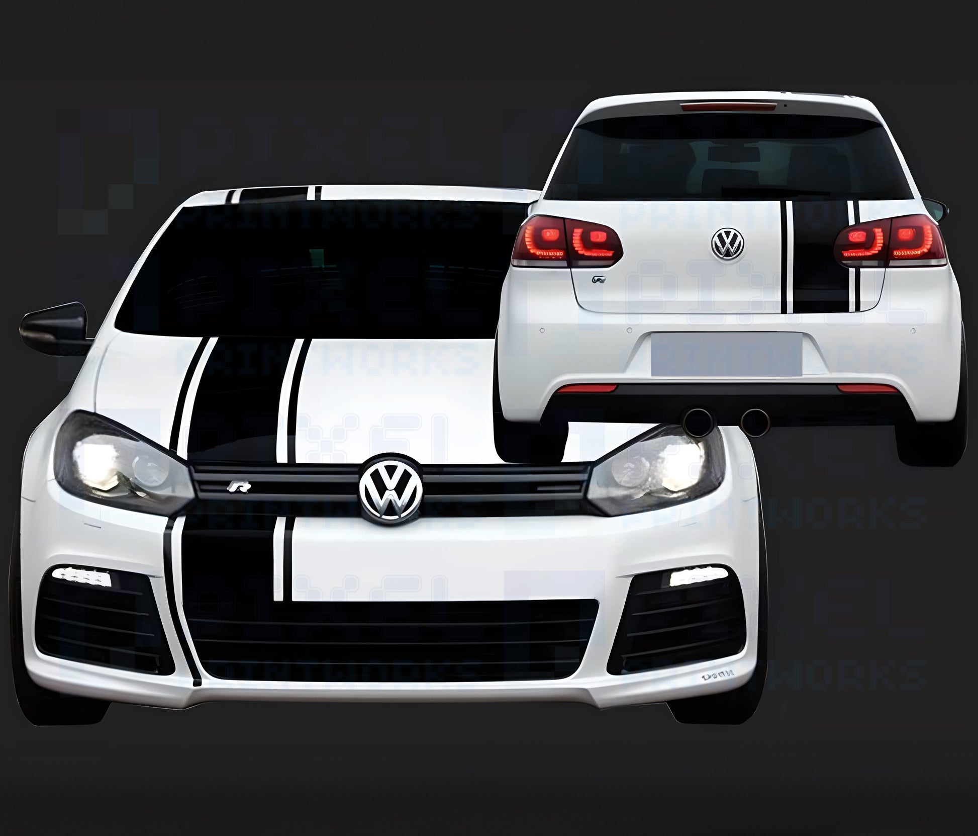 VW Golf bonnet and roof racing stripe vinyl decal kit installed