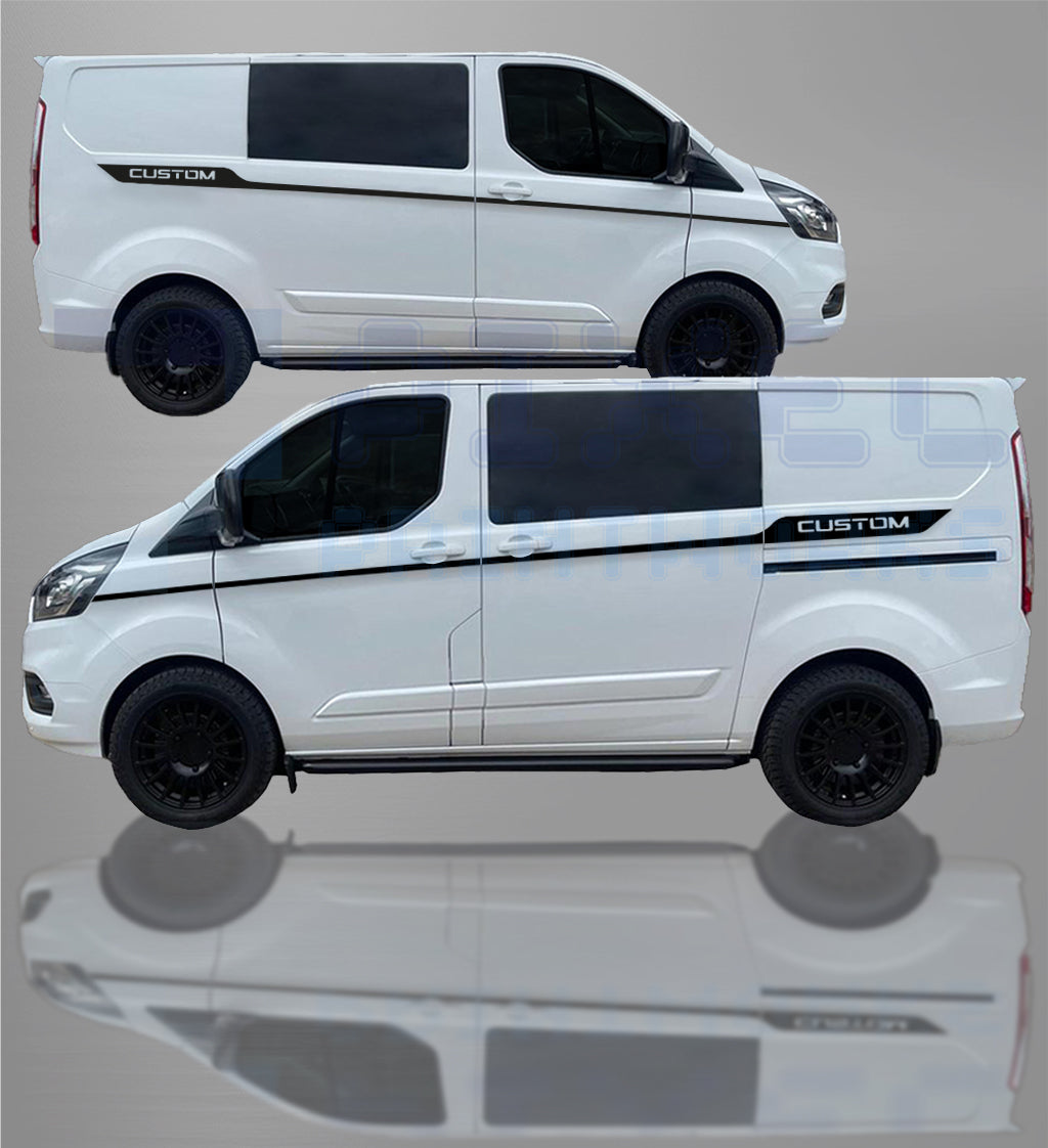 Ford Transit Custom MK8 Top Door Stripe Decal – “Custom” Vinyl Graphics Kit (2014–2023) | Pixel Printworks