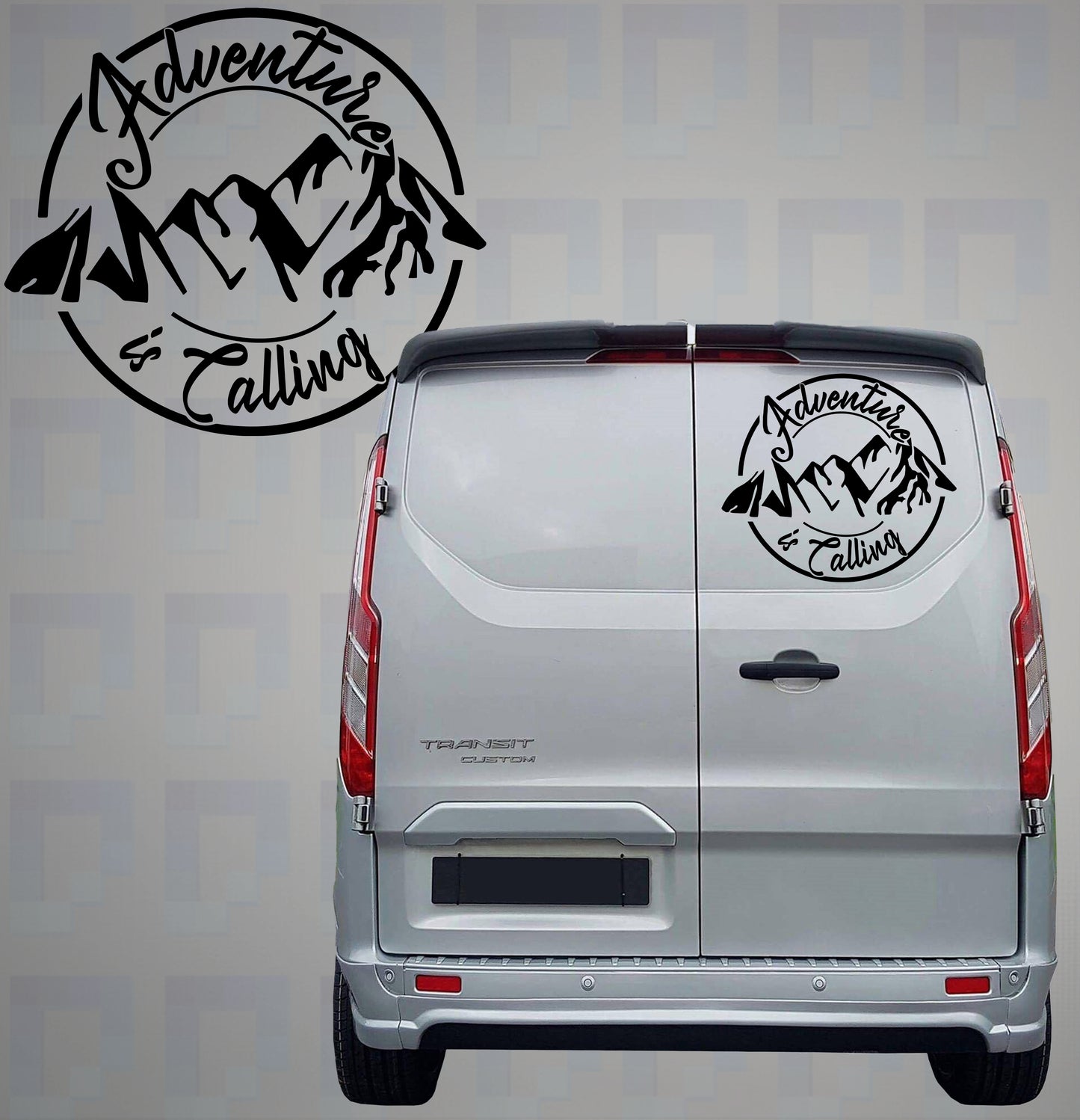 Adventure Is Calling mountain script decal applied to rear of campervan by Pixel Printworks