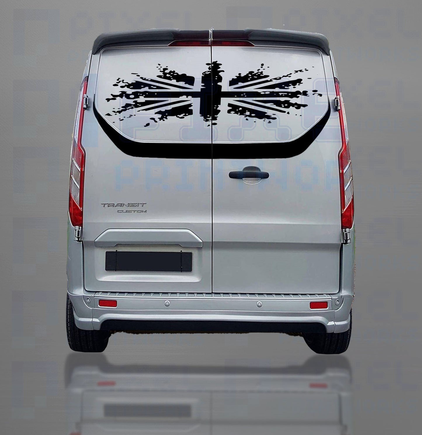 Ford Transit Custom Rear Door Union Jack + Contour Decal – Vinyl Graphic Kit | Pixel Printworks
