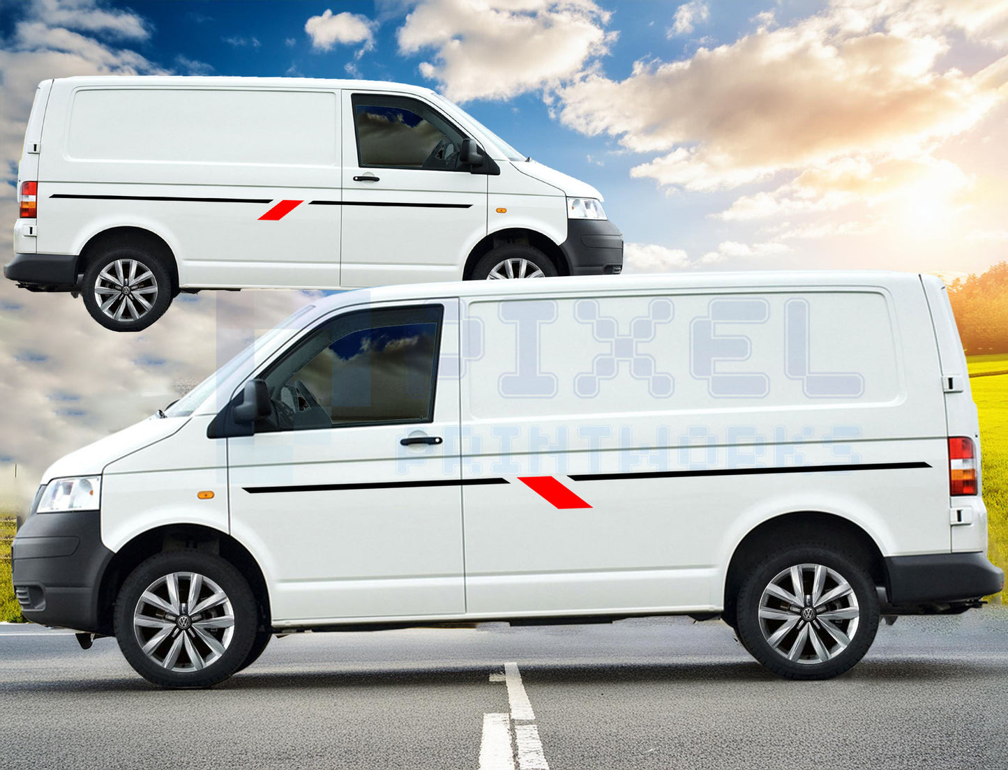 Campervan Vinyl Graphics Kit | SWB & MWB | Minimal Design | Universal Fit for Vivaro, Transporter, Transit