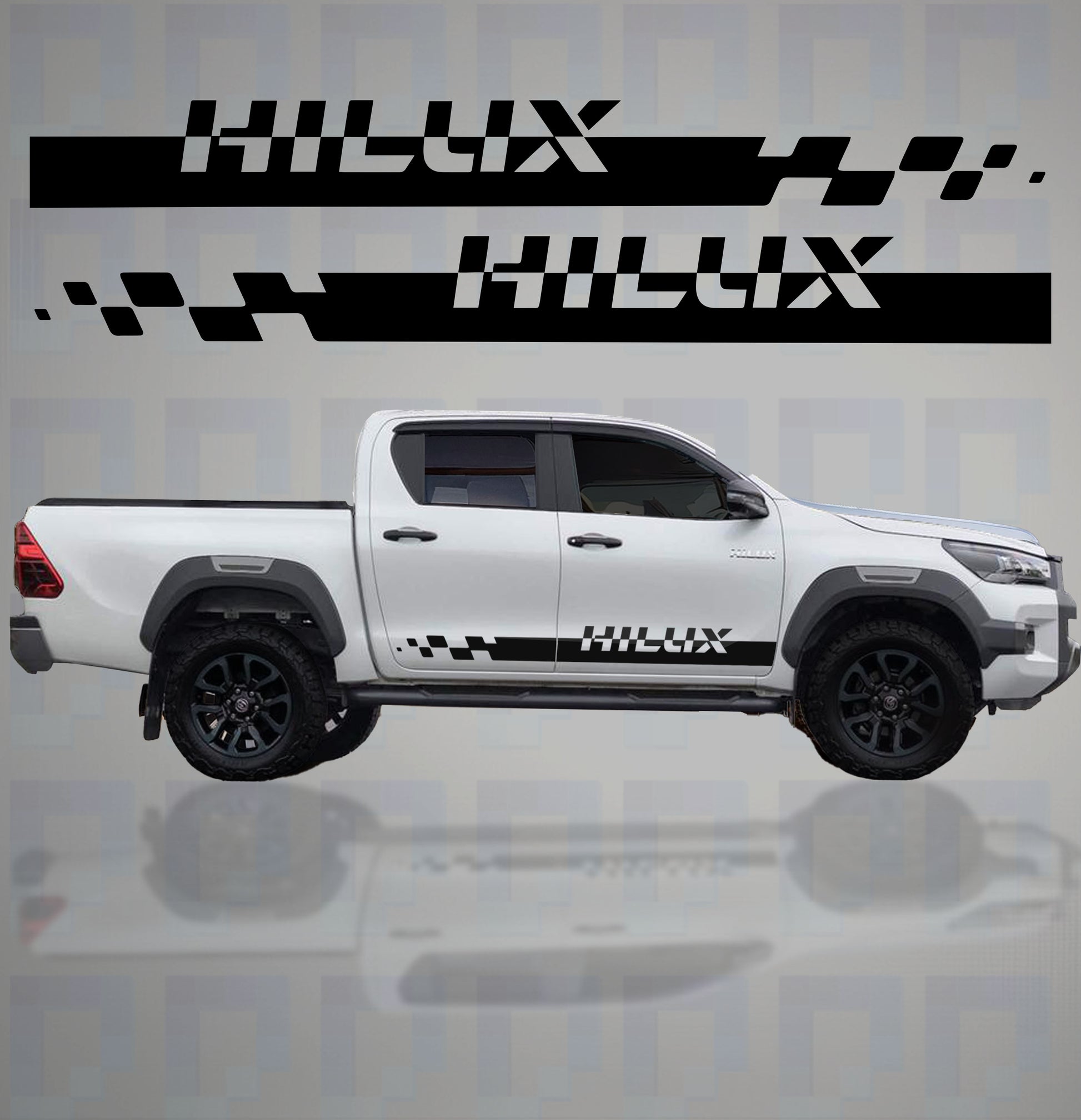 Toyota Hilux with black vinyl side stripe decals by Pixel Printworks