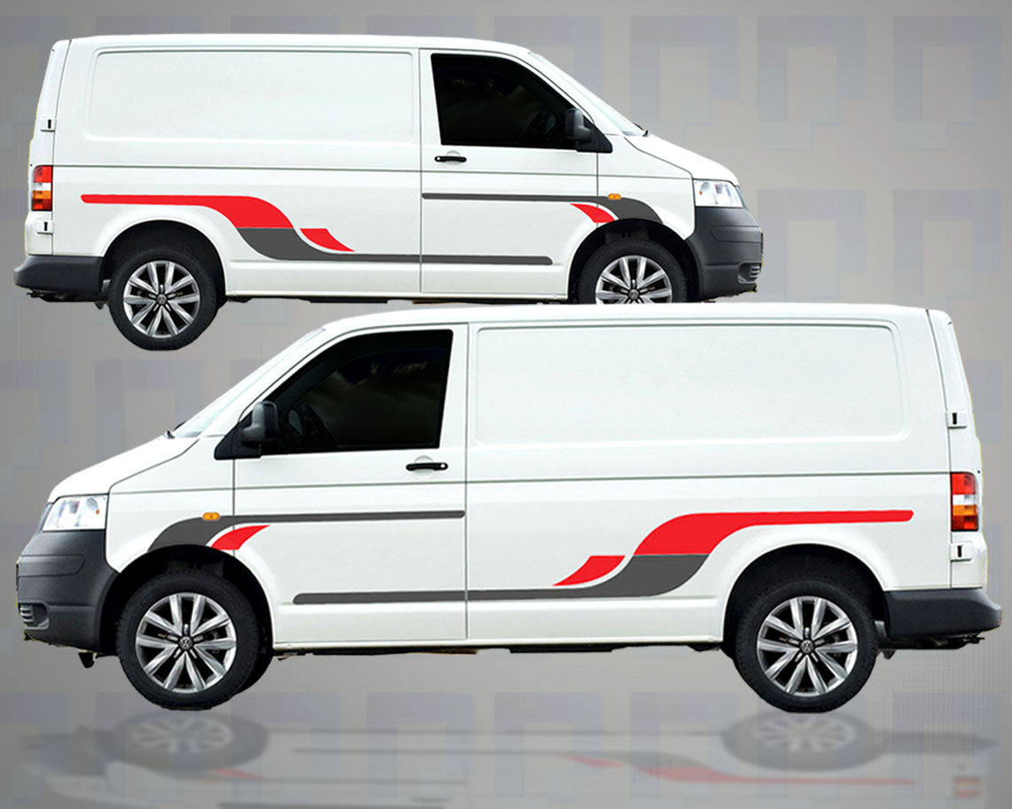 4 piece modern vinyl graphics kit fitted to campervan showing bold contemporary side panel styling and clean professional finish