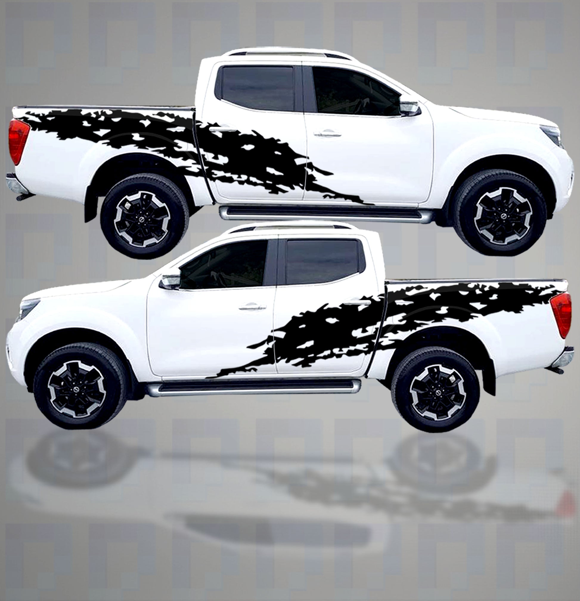 XL vinyl side graphics kit for Nissan Navara D23 in black – full wrap decal by Pixel Printworks