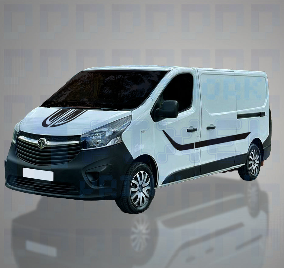 Vauxhall Vivaro with Flow Stripe Bonnet and Curved Side Vinyl Decals by Pixel Printworks