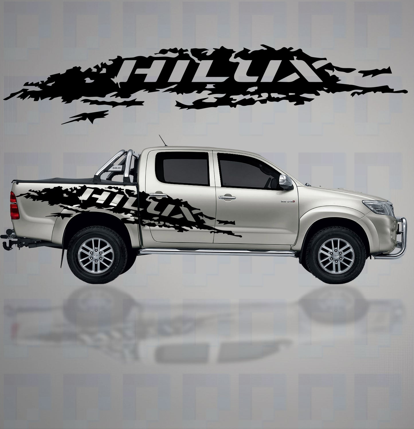 Toyota Hilux with bold large-format graphic decals in black by Pixel Printworks