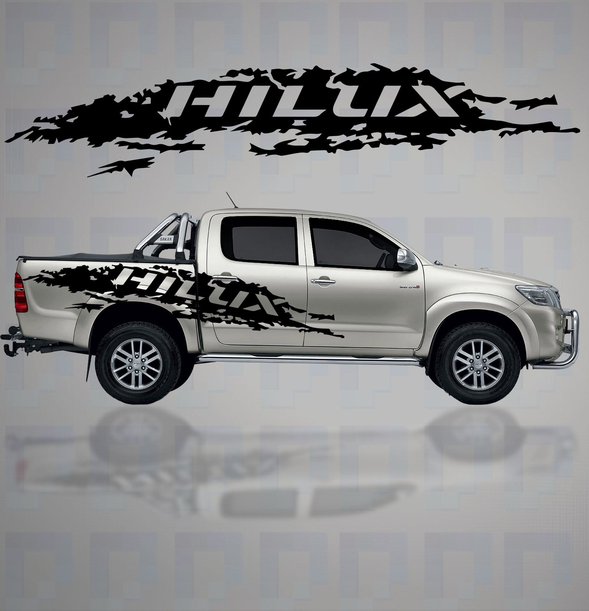 Toyota Hilux with bold large-format graphic decals in black by Pixel Printworks