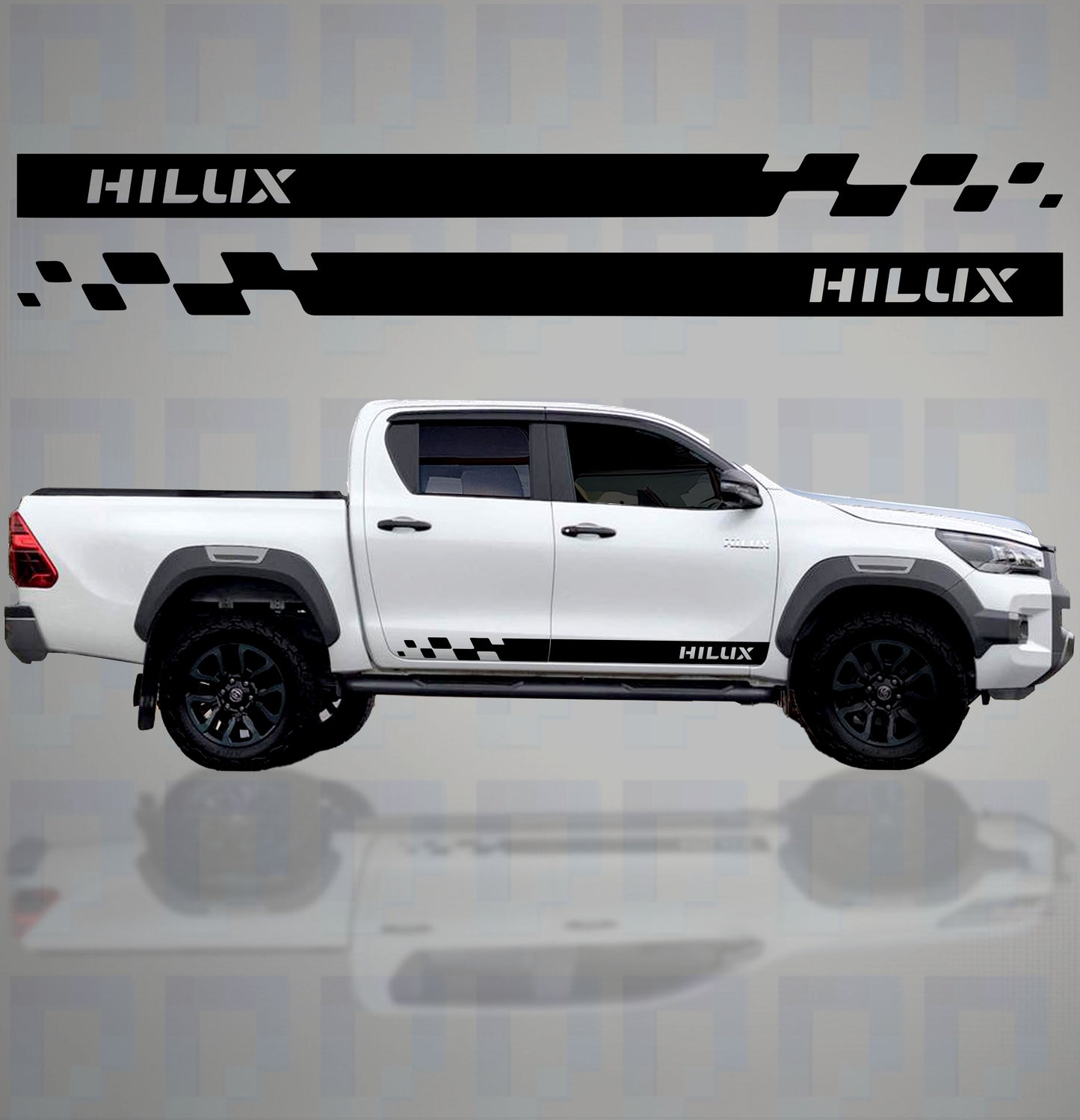 Toyota Hilux with black sporty side stripe vinyl decals by Pixel Printworks