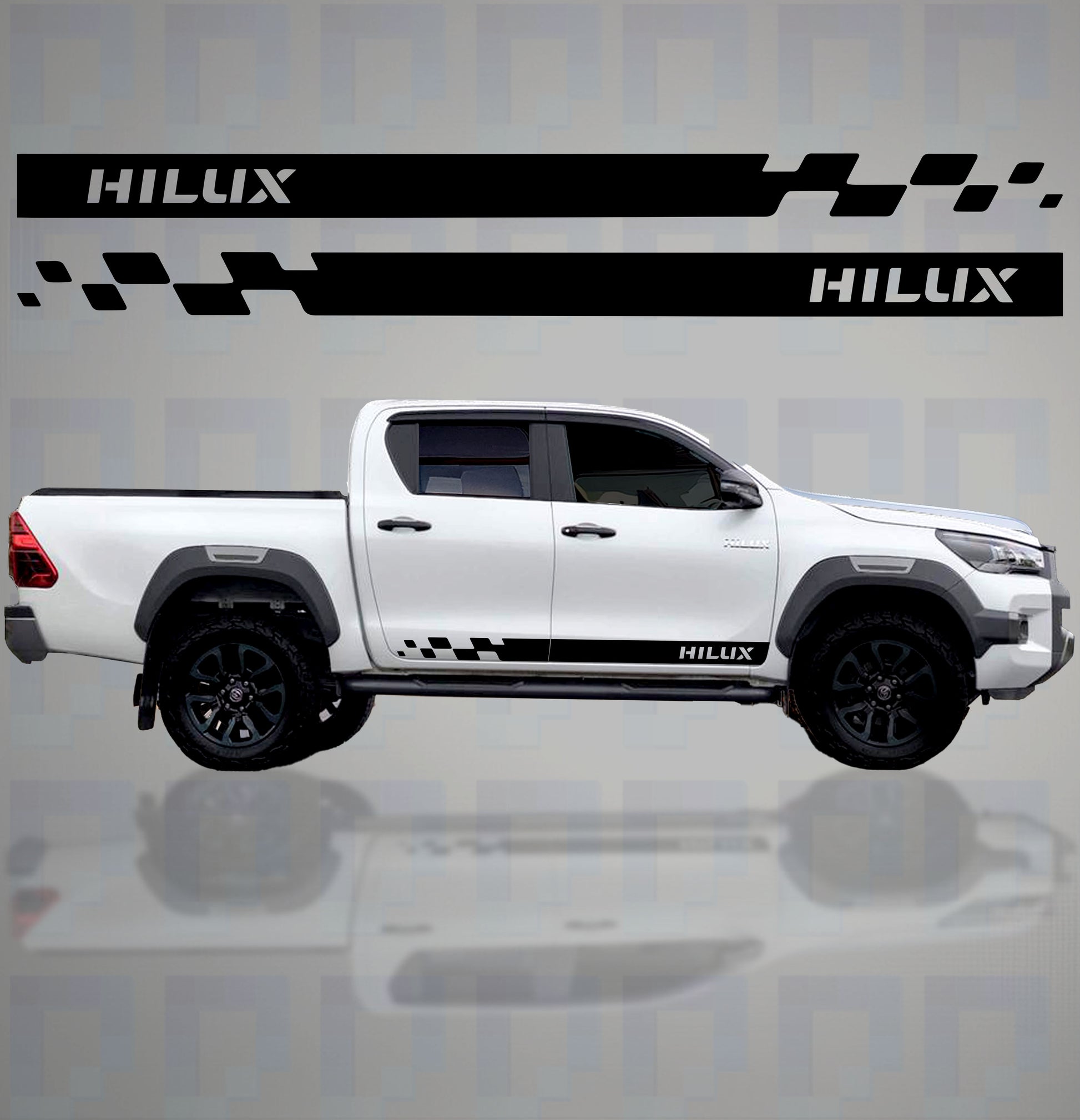 Toyota Hilux with black sporty side stripe vinyl decals by Pixel Printworks