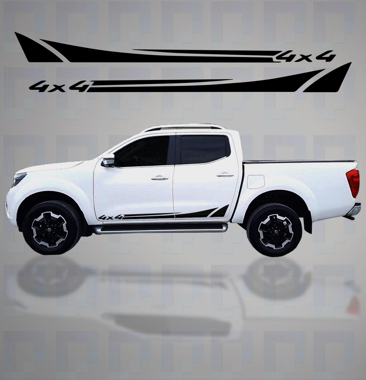 4x4 vinyl stripe decals on Nissan Navara D23 – bold side graphics kit by Pixel Printworks