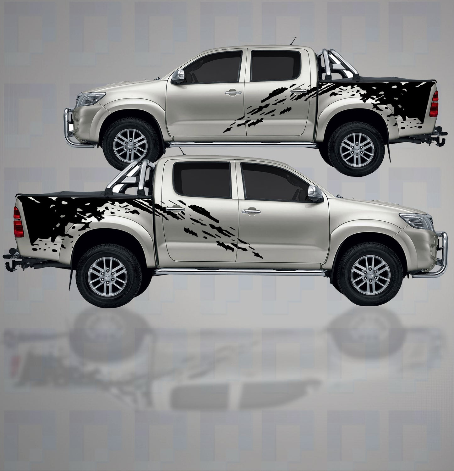 Toyota Hilux with bold mud-splash off-road vinyl graphics by Pixel Printworks