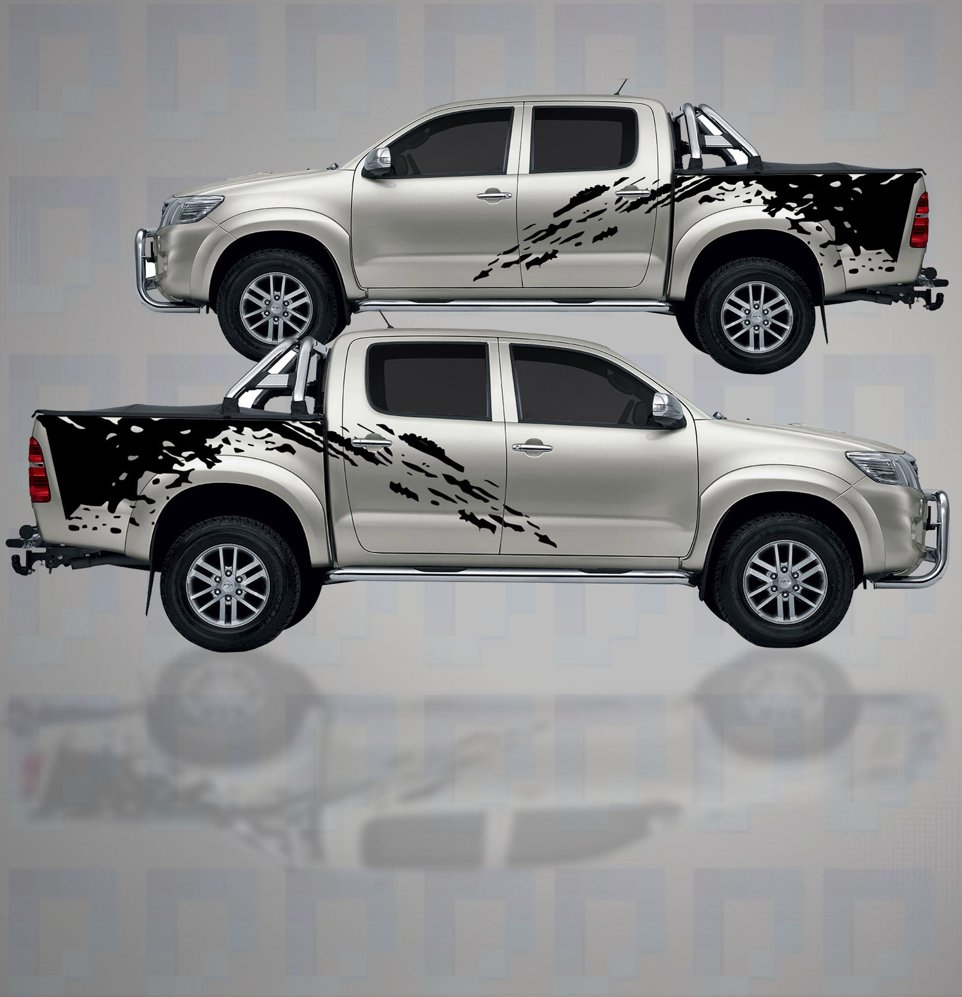 Toyota Hilux with bold mud-splash off-road vinyl graphics by Pixel Printworks