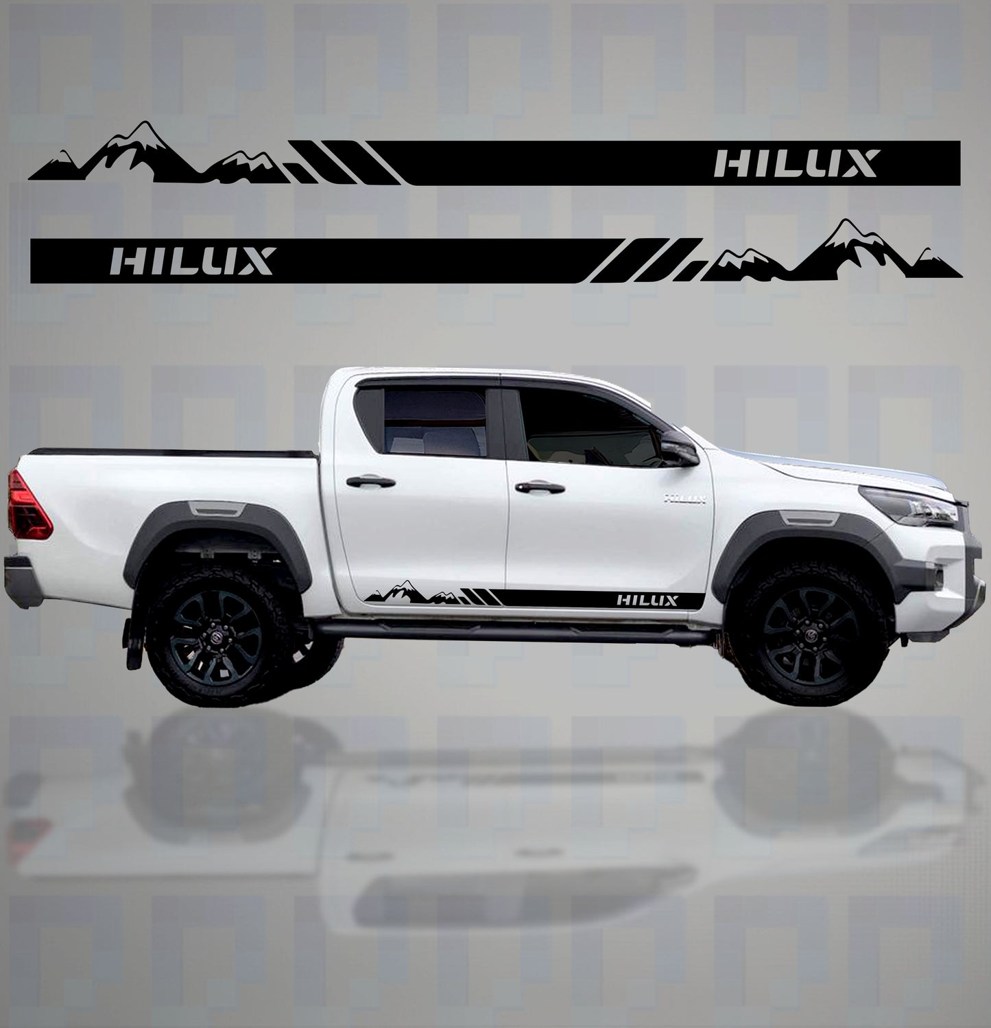 Toyota Hilux Side Stripe Decals – Mountain Design (2015–2023) by Pixel Printworks