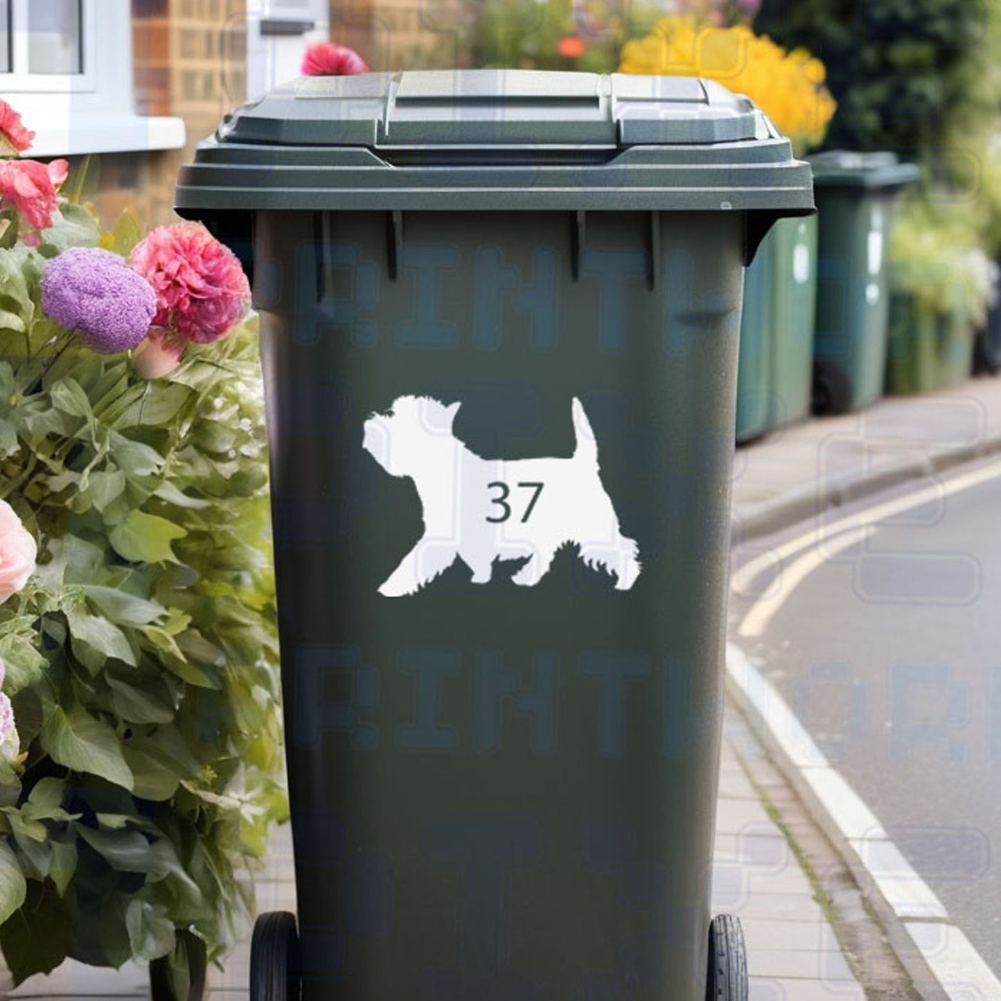 Personalised Wheelie Bin Sticker | Westie Silhouette Vinyl Decal | Pack of 1, 2, 3 or 4