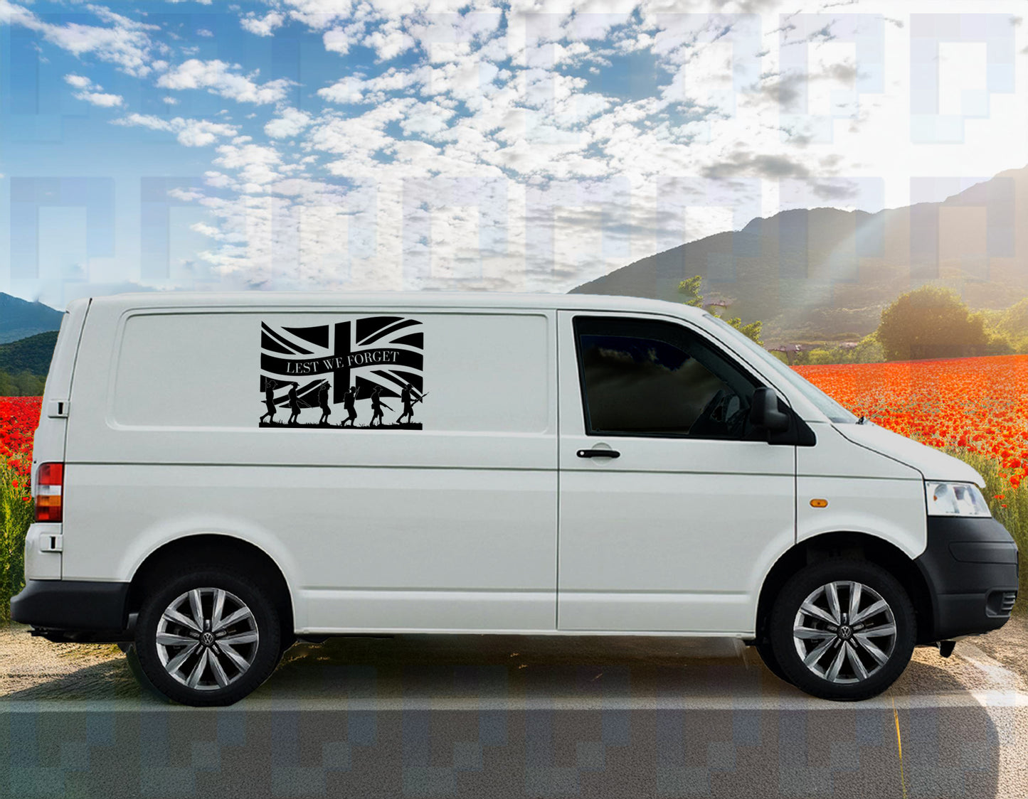 Lest We Forget Union Jack Vinyl Decal – Marching Soldiers Memorial Sticker for Vans & Campers