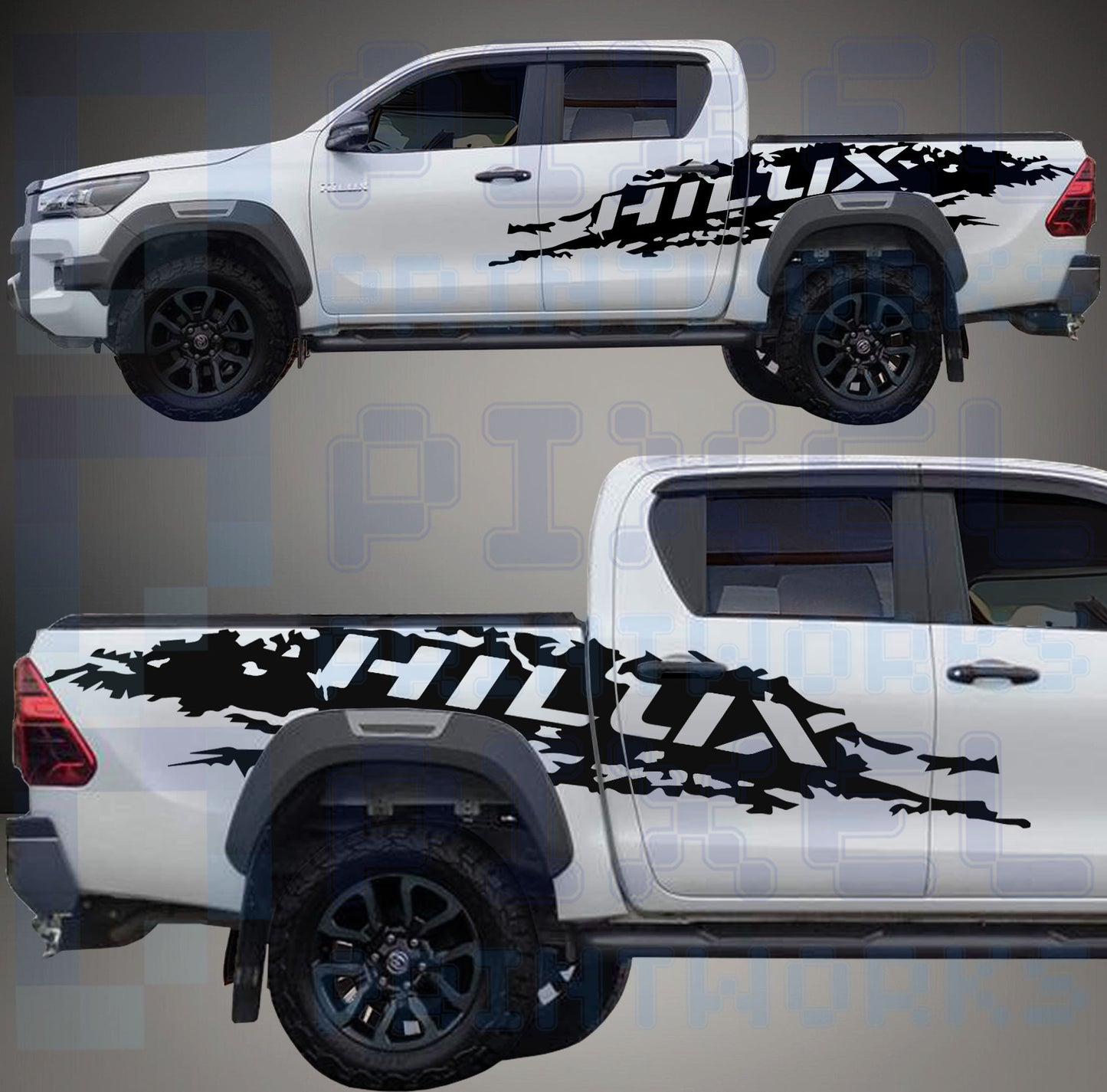 Toyota Hilux Large Graphics Decal Kit (2015–2023) – Bold Vinyl Design | Pixel Printworks
