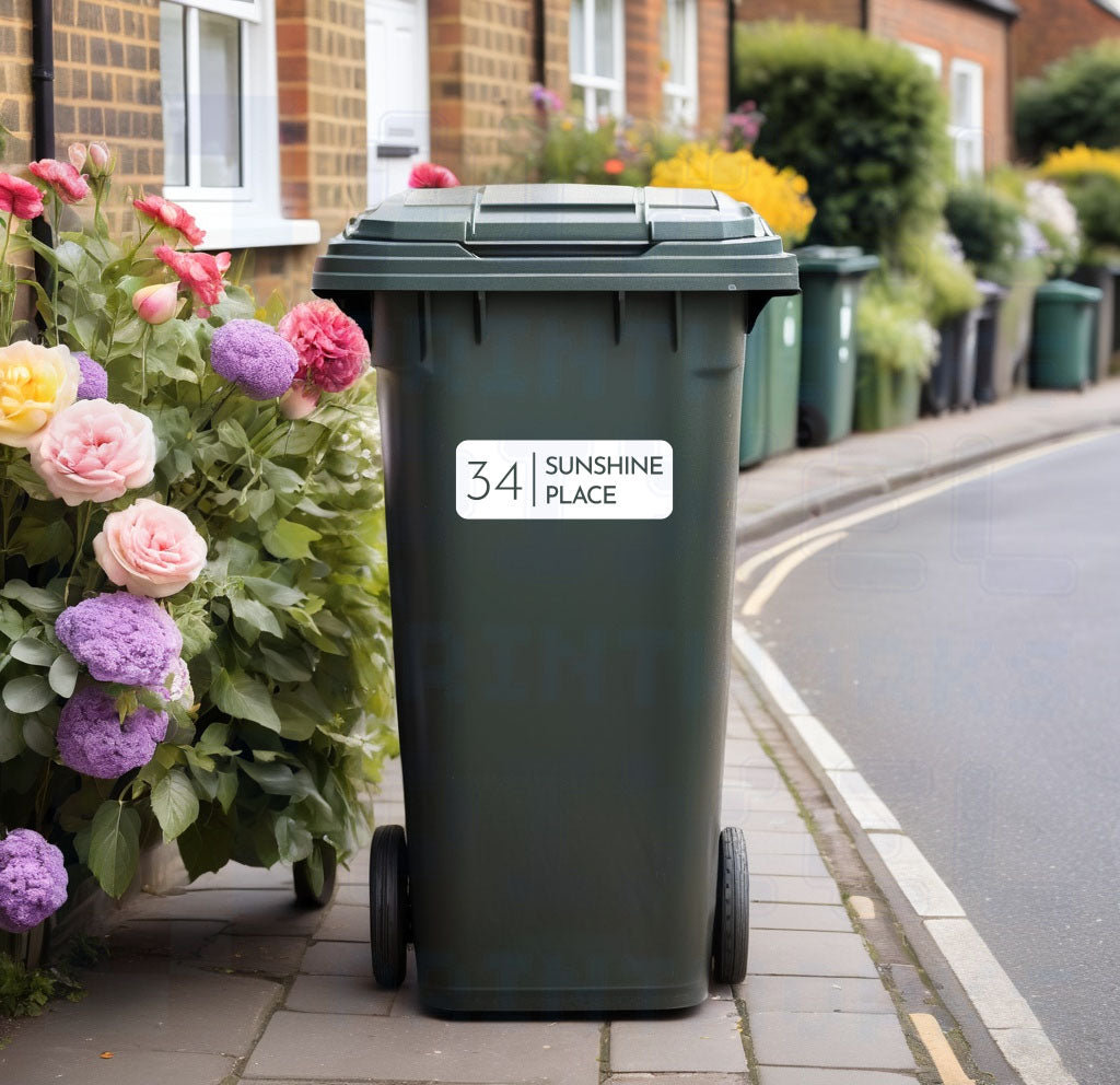 Personalised Wheelie Bin Sticker | Inverted Classic Vinyl Decal | Number and Street Name | Pack of 1, 2, 3 or 4