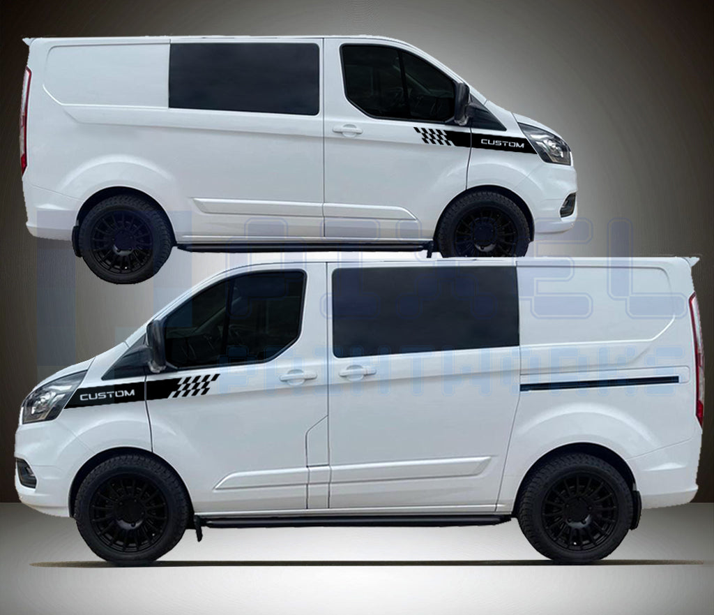 Ford Transit Custom Bonnet & Front Quarter Stripe Bundle with Checkers – Vinyl Decal Kit | Pixel Printworks