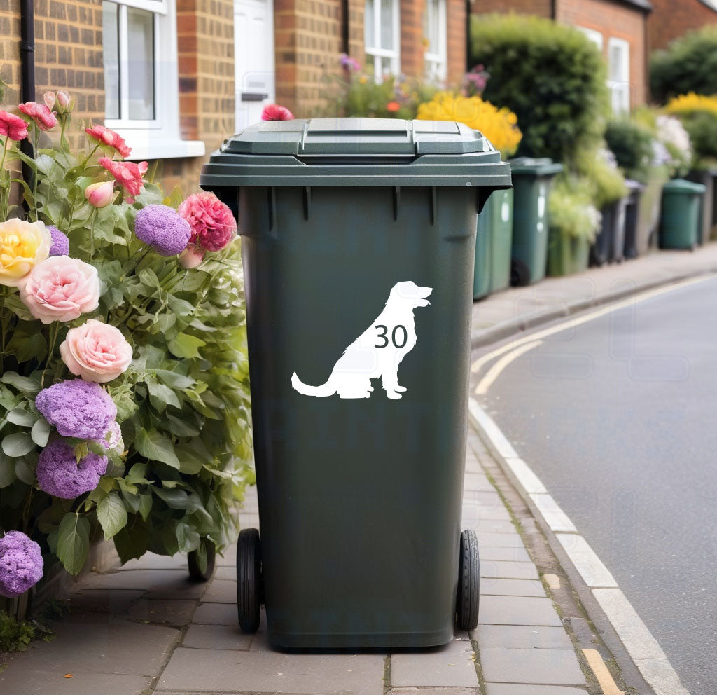 Personalised Wheelie Bin Sticker | Labrador Silhouette Vinyl Decal | House Number | Pack of 1, 2, 3 or 4