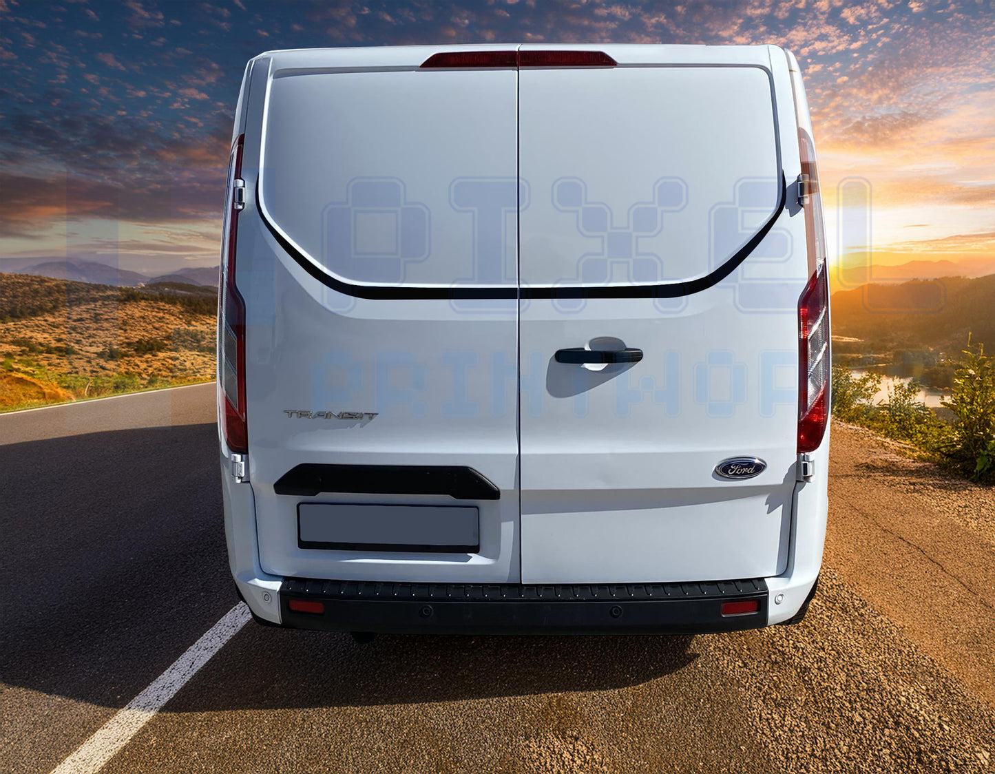 Ford Transit Custom Rear Door Contour Decal – Slim Vinyl Stripe Graphic | Pixel Printworks