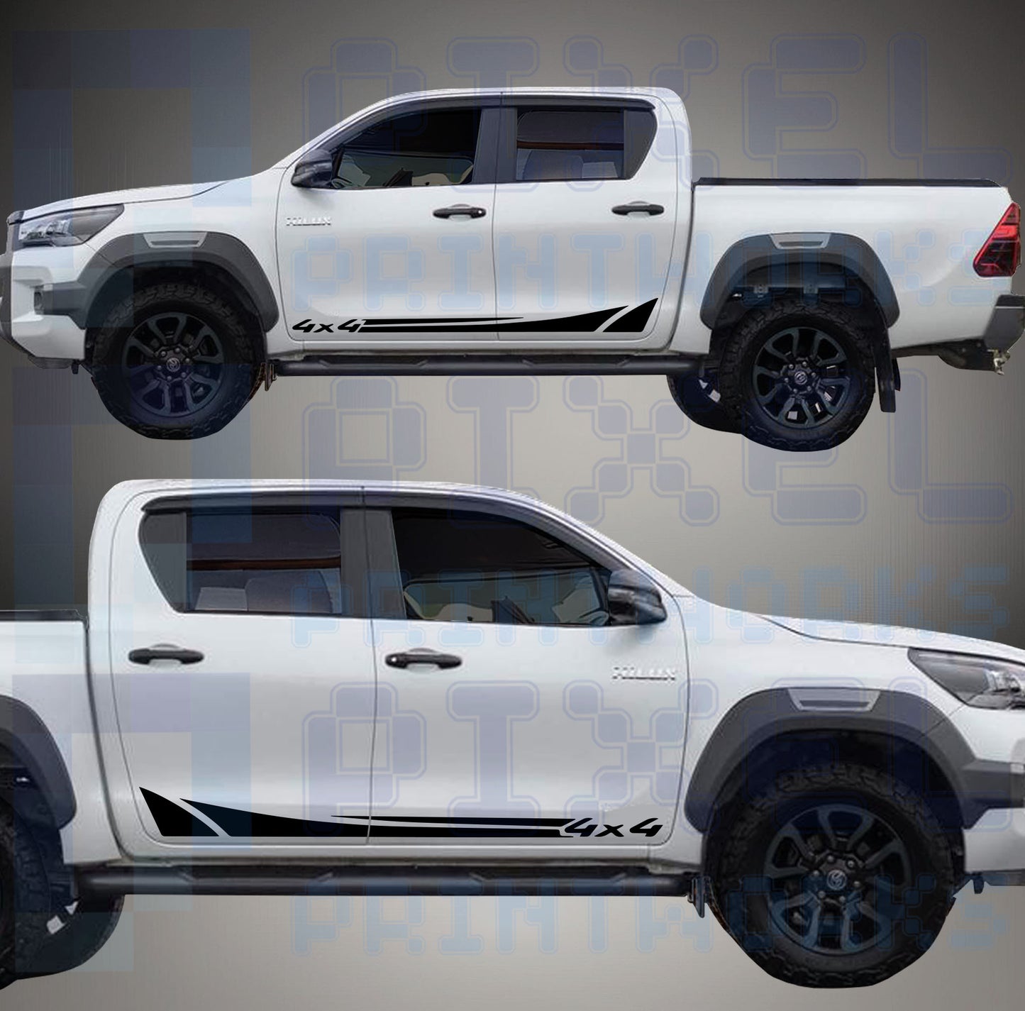 Toyota Hilux 4x4 Side Stripe Decals (2015–2023) – Rugged Vinyl Kit | Pixel Printworks