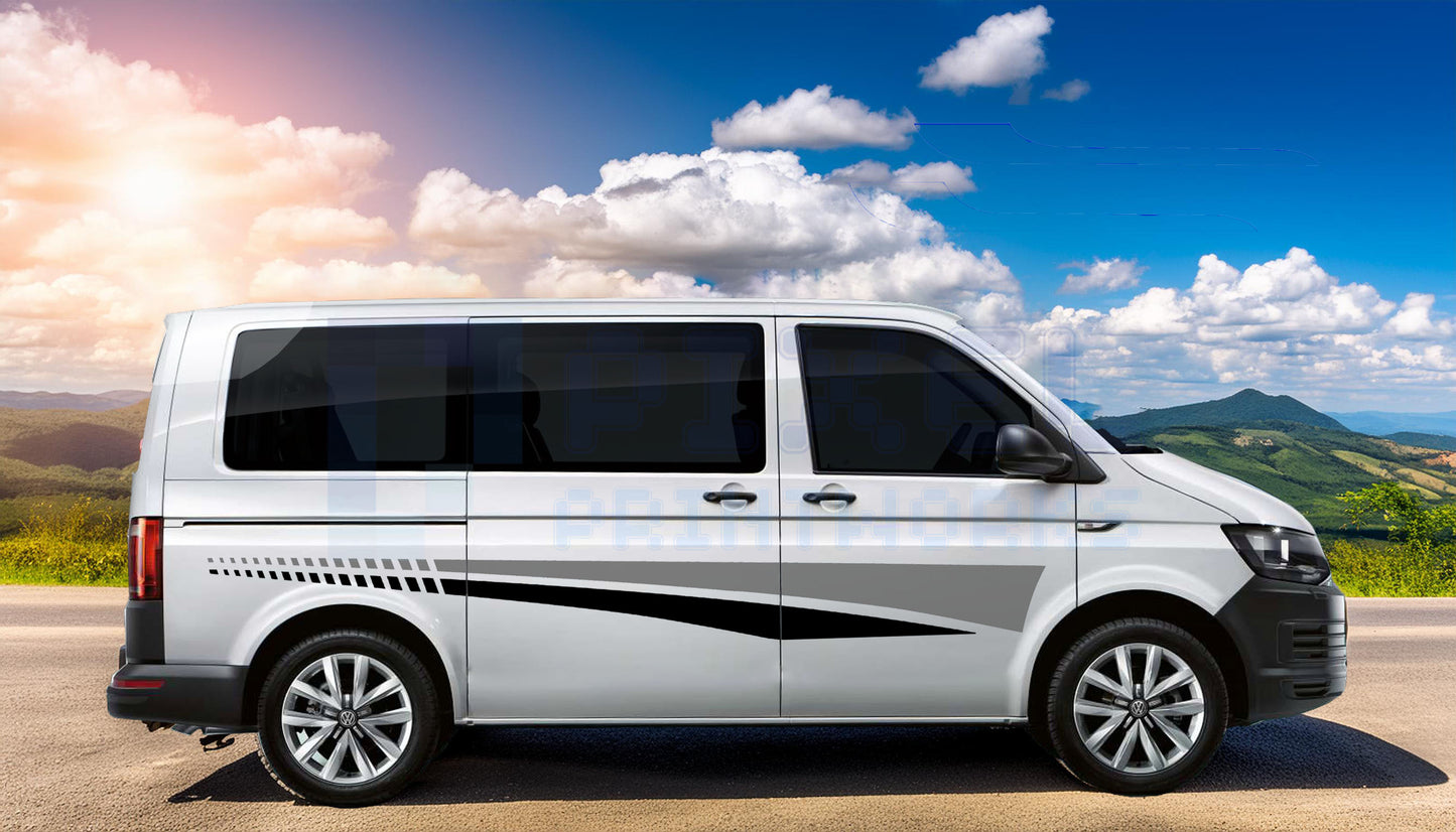 Campervan Vinyl Graphics Kit | SWB & MWB | Universal Fit for Vivaro, Transporter, Transit | 4-Piece Racing Style