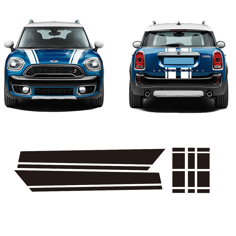 Mini Countryman bonnet and boot stripe vinyl decals fitted to vehicle for sporty styling