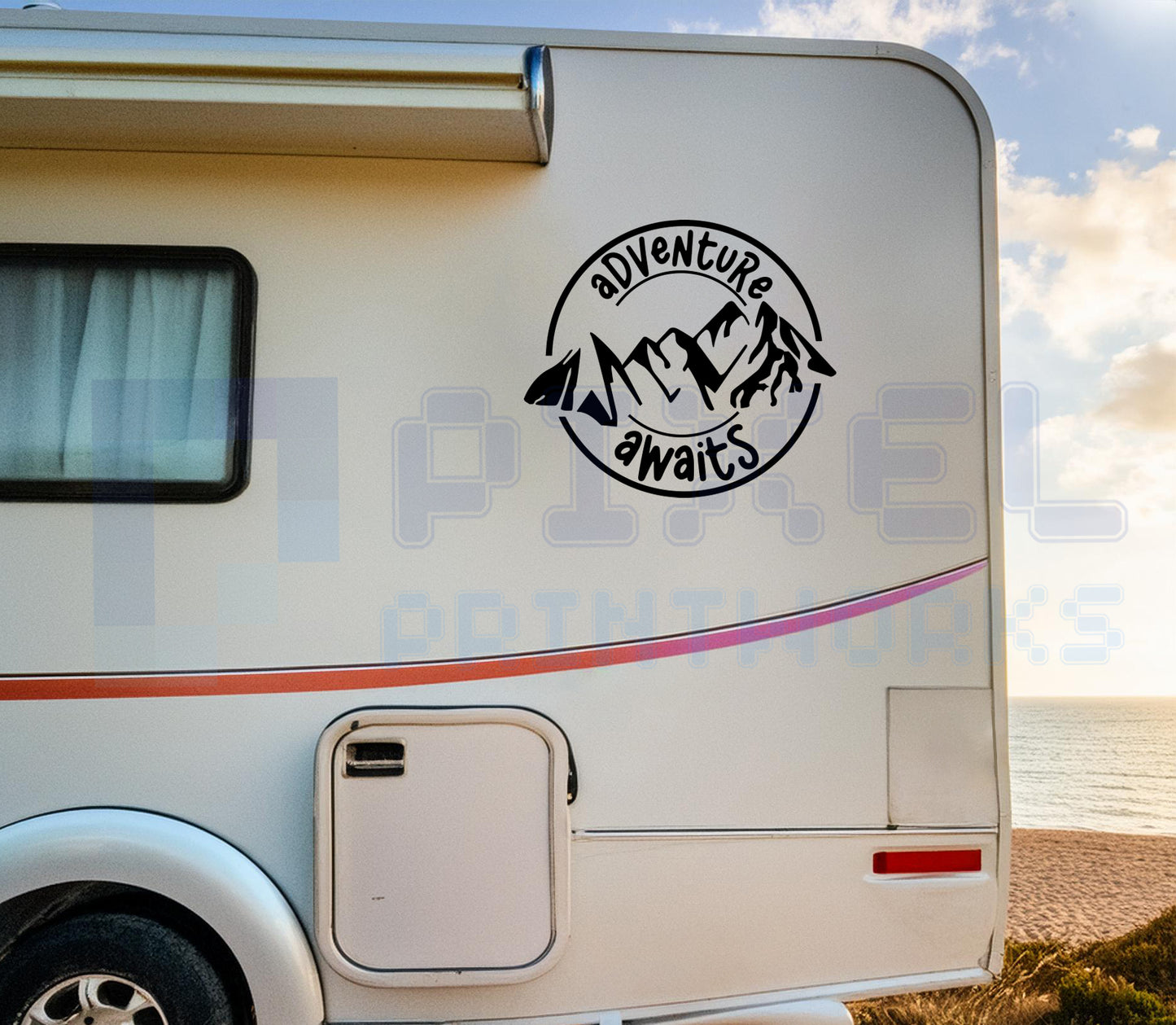 Adventure Awaits Mountain Decal – Vinyl Sticker for Campervans & Vans | Pixel Printworks