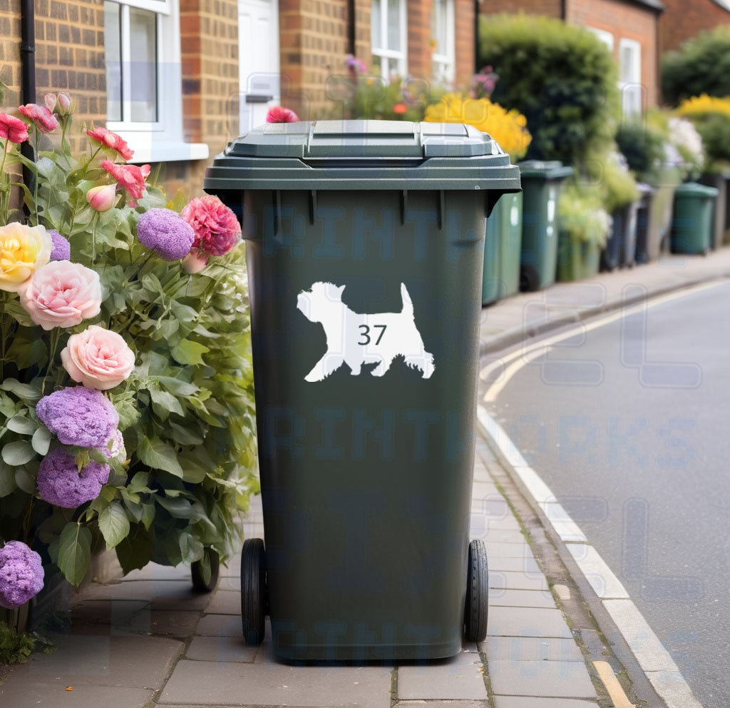 Personalised Wheelie Bin Sticker | Westie Silhouette Vinyl Decal | Pack of 1, 2, 3 or 4