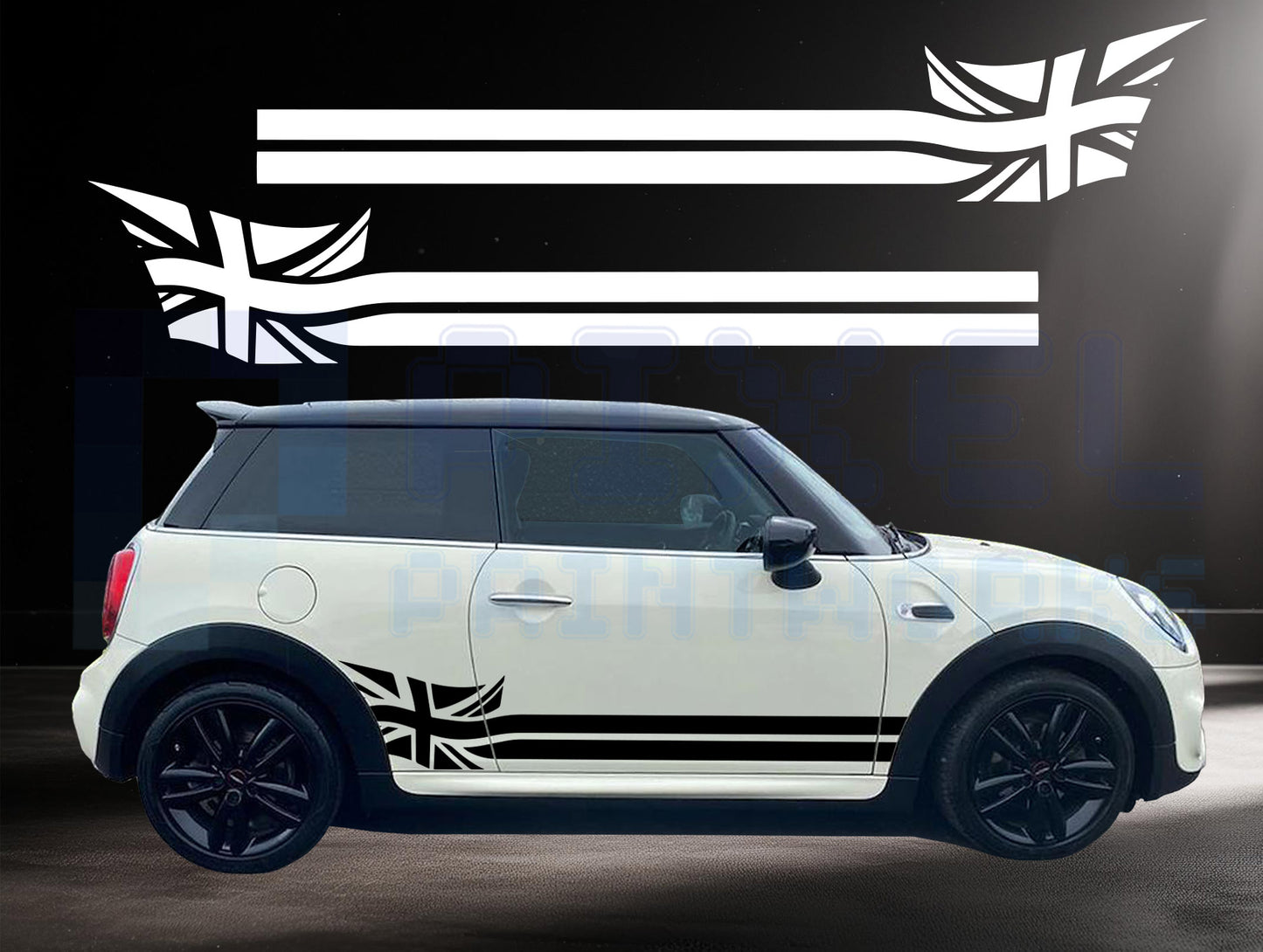 Mini Cooper Union Jack Flag Side Stripe Decals | Vinyl Graphics Kit (2006-2023) | R50 R56 F56 All Models