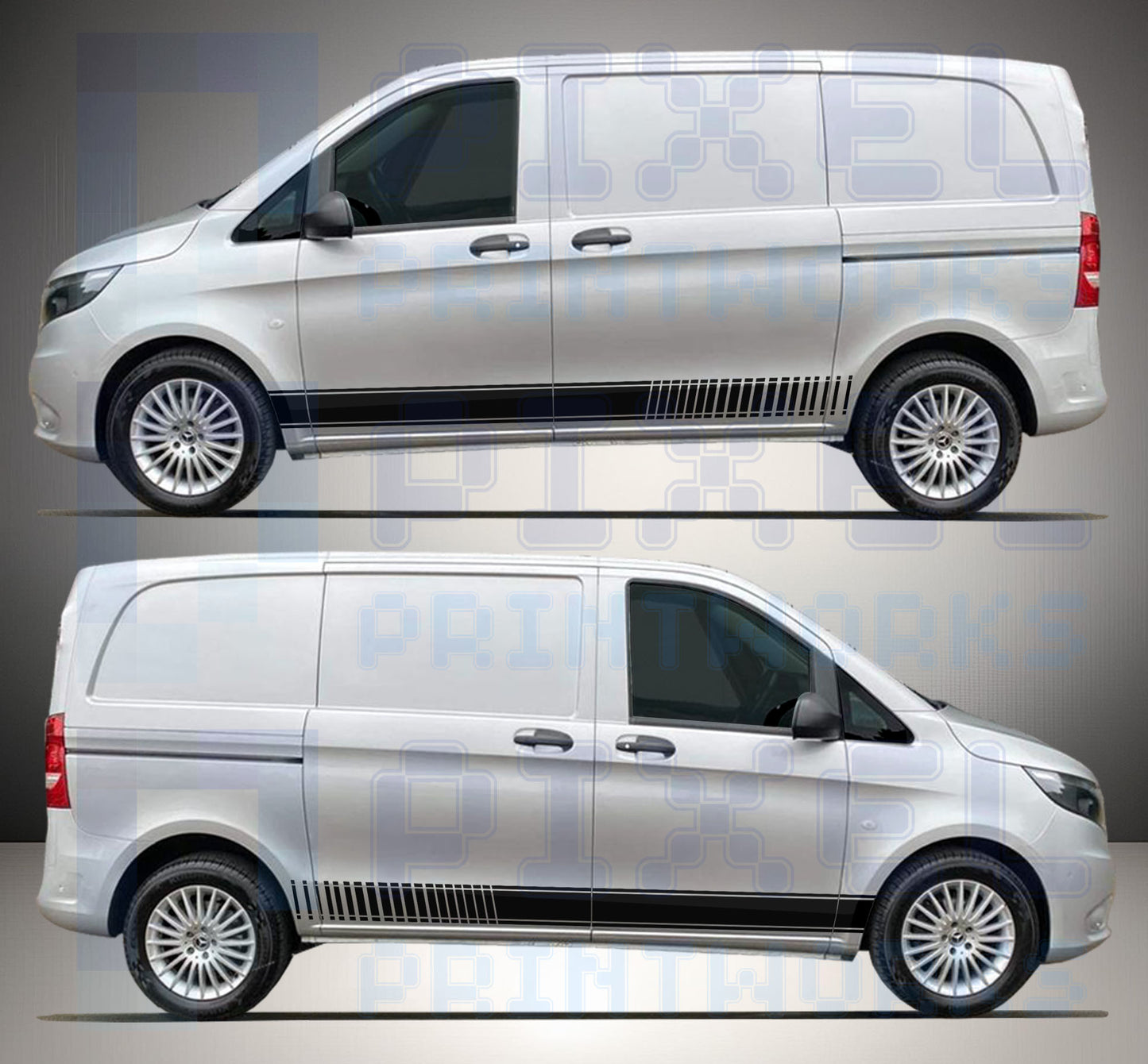 Mercedes Vito Stuttered Side Stripe Decals – Vinyl Graphics | All Body Variations | Pixel Printworks