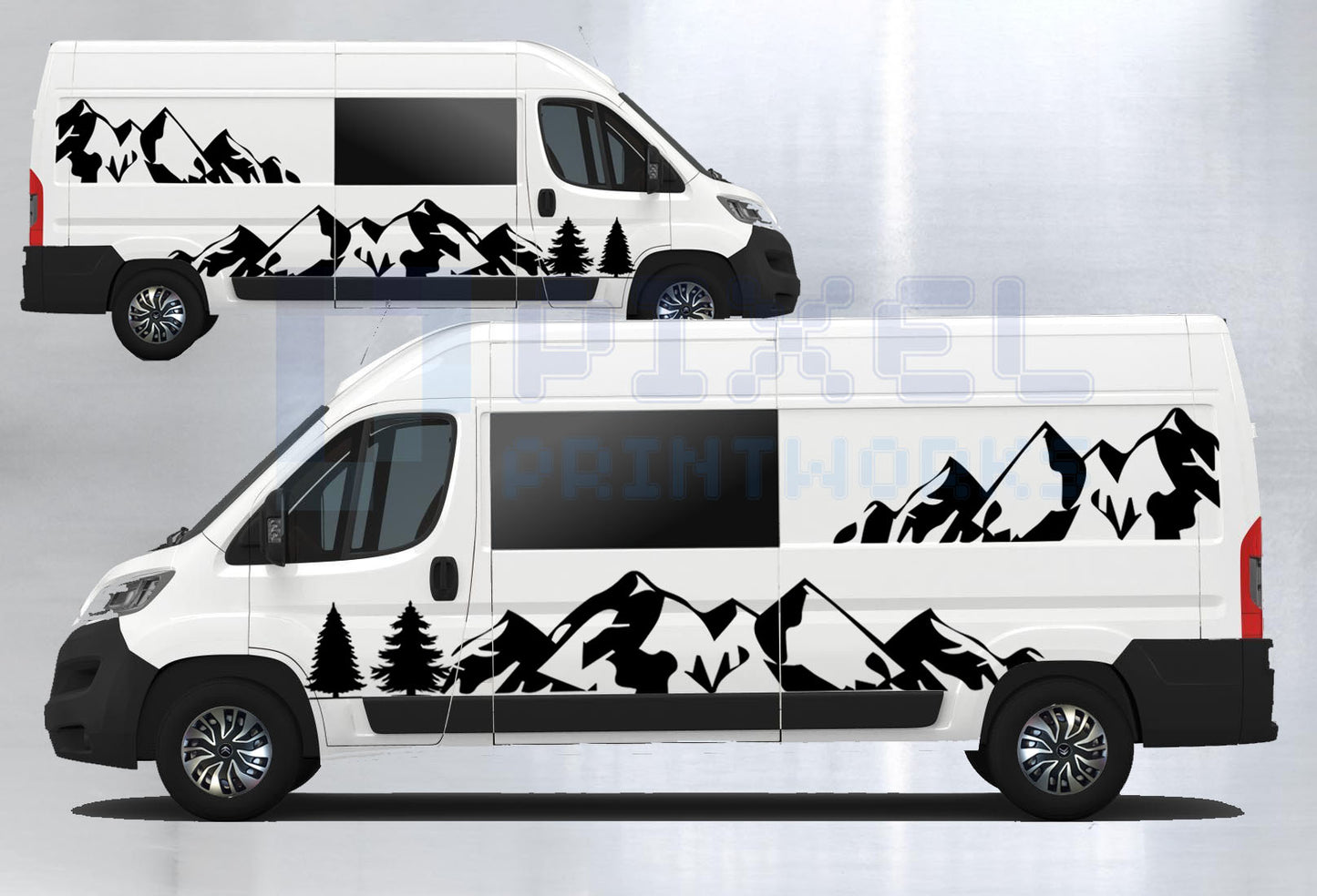 LWB Campervan Mountain Decal Kit – Dual Scene Wrap (4pc Vinyl Set)