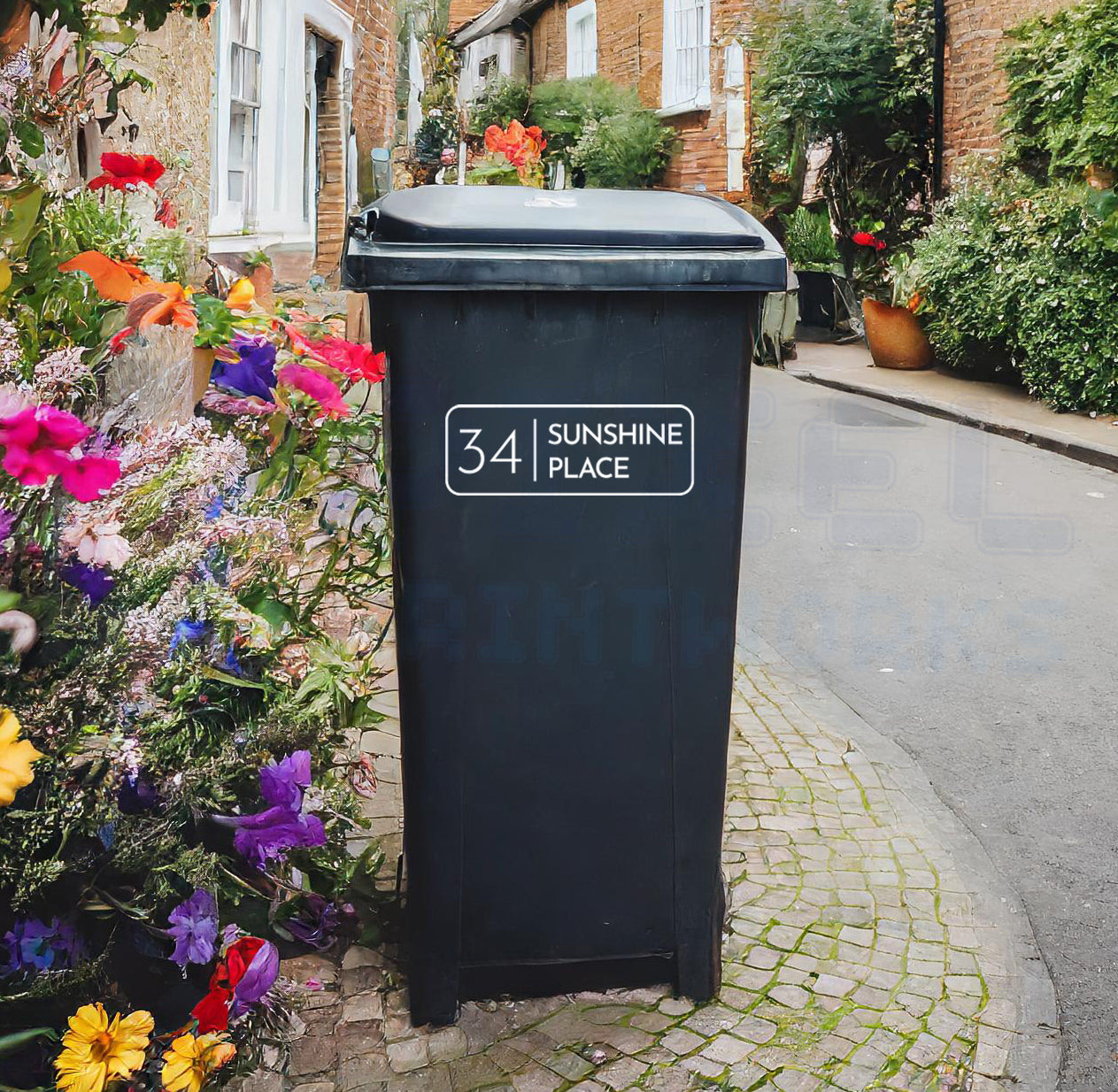 Personalised Wheelie Bin Sticker | Classic Rectangle | Number & Street Name Vinyl Decal