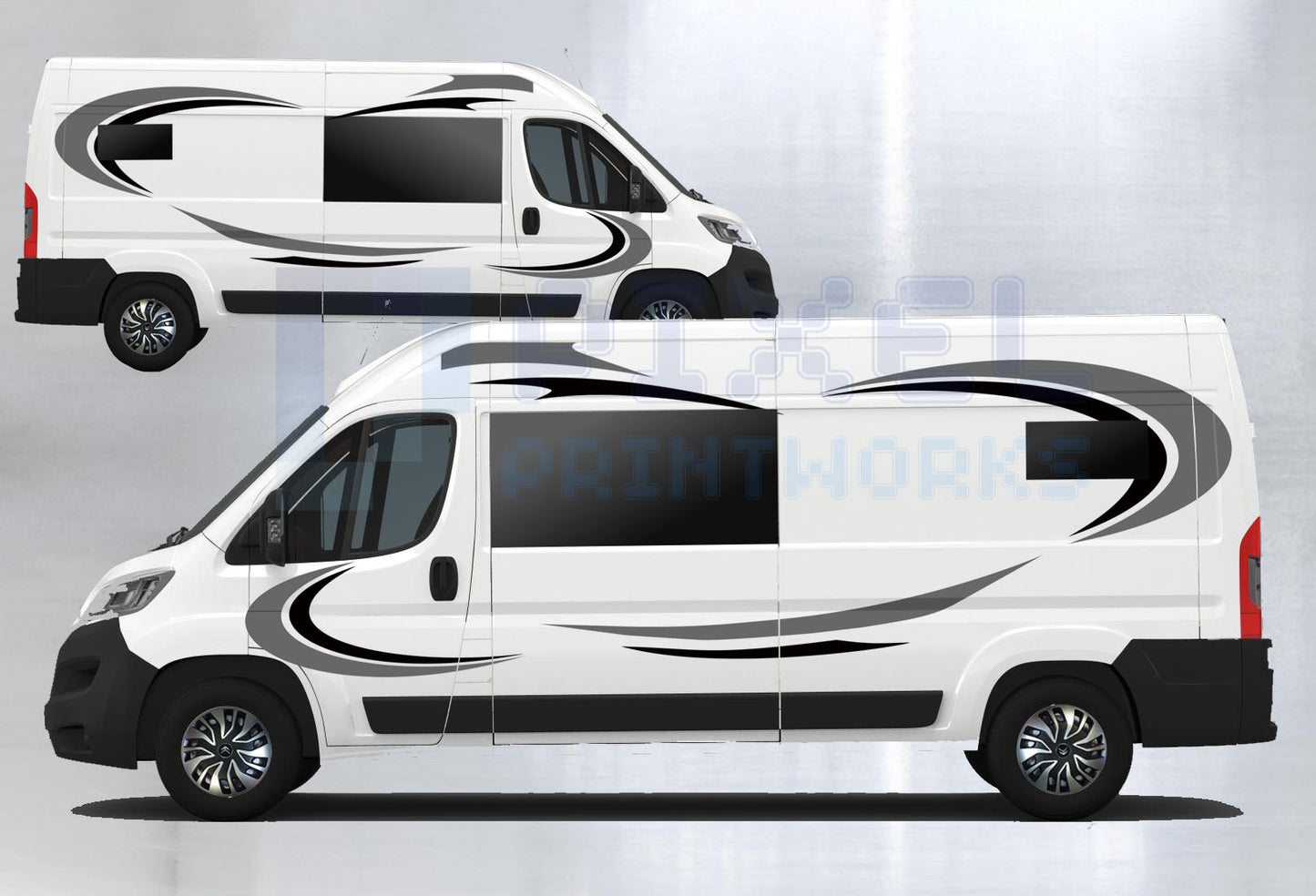 LWB Camper Vinyl Graphics Kit – 8pc Curved Stripe Decal Set by Pixel Printworks