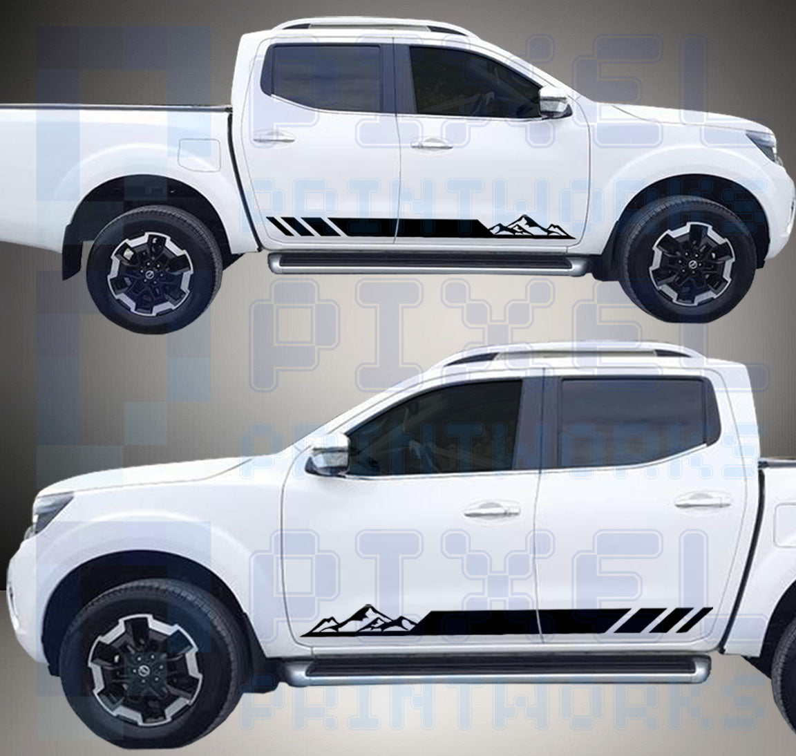 Mountains Side Stripe Decals for Nissan Navara D23 (2014–Present) | Pixel Printworks