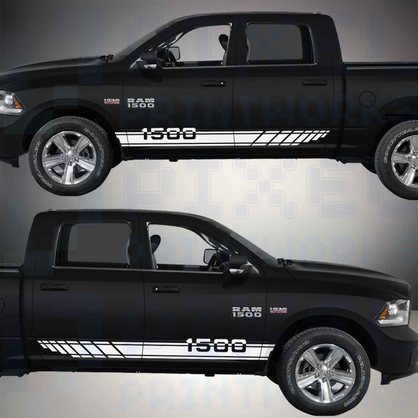 1500 Side Stripe Vinyl Graphics Kit for Dodge Ram 1500 (2009–2018) – Weatherproof Custom Decals