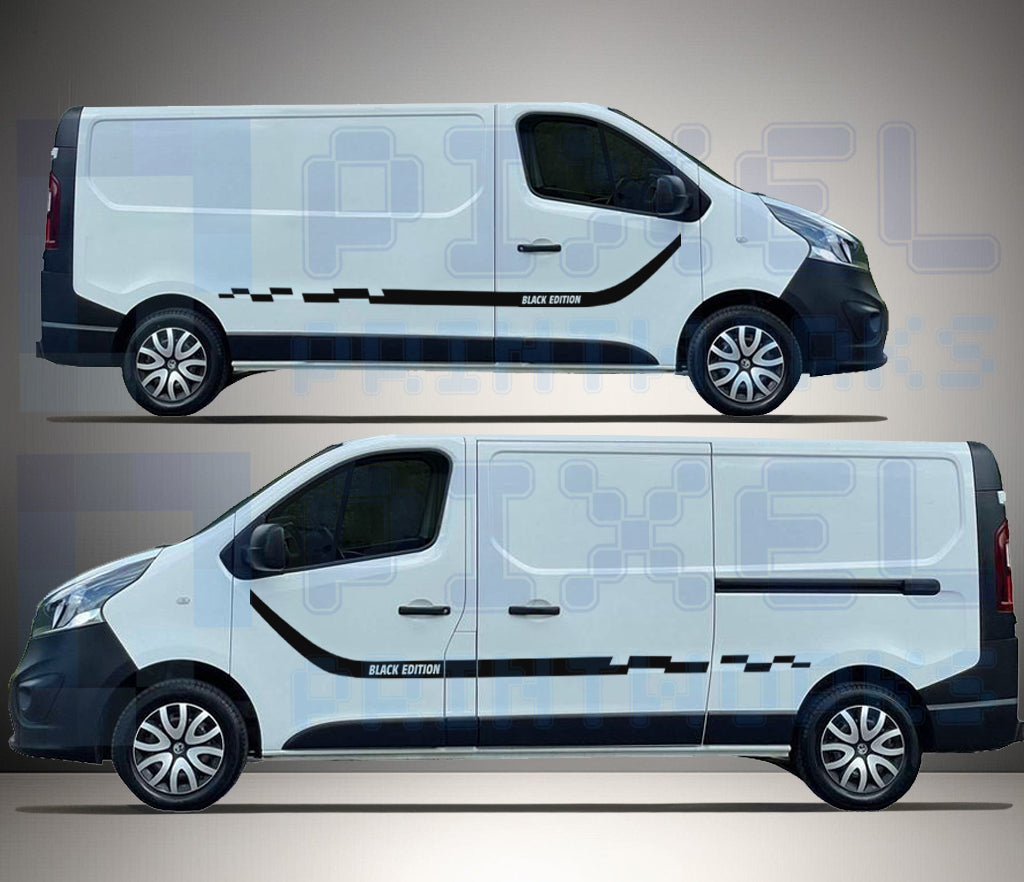 Vauxhall Vivaro Decal Bundle – Black Edition with Racing Bonnet Stripes (2014–2024) | Pixel Printworks