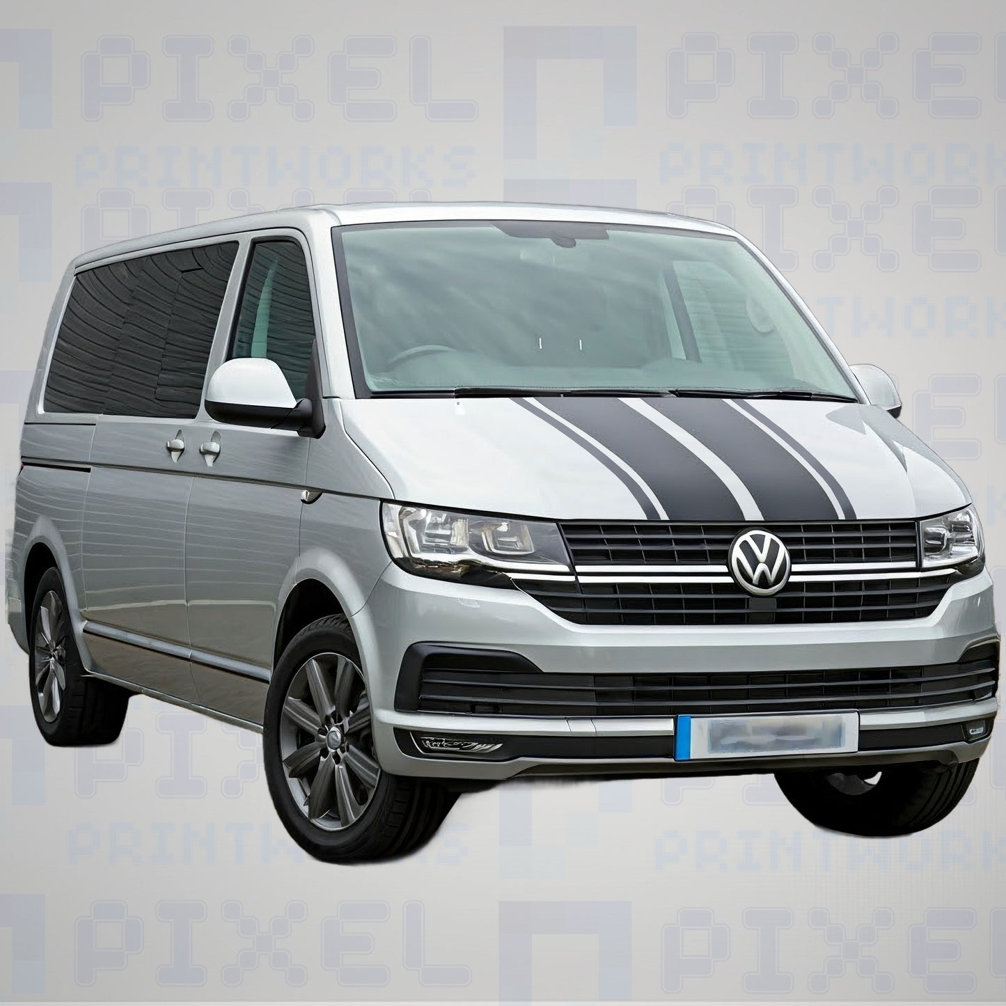 VW Transporter T4 T5 T6 double bonnet stripe decal fitted to bonnet showing sporty dual stripe styling upgrade