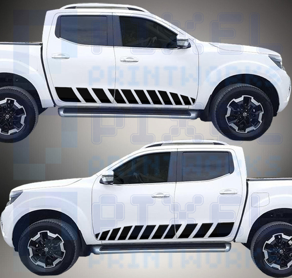 Stuttered Side Stripe Decals for Nissan Navara D23 (2014–Present) | Pixel Printworks