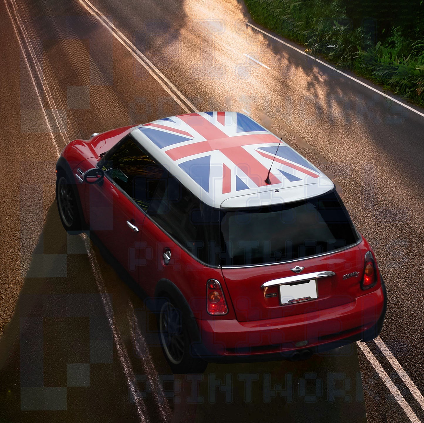 Mini Cooper Union Jack Roof Decal – Red & Blue Vinyl Graphic Kit (Fits R56)