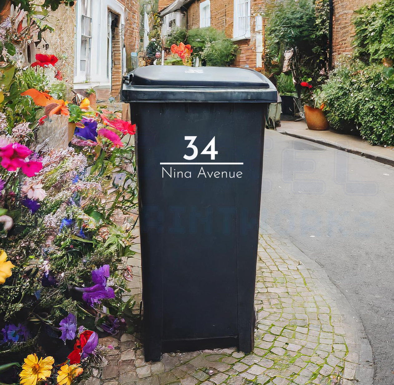 Personalised Wheelie Bin Sticker | Classic Number & Street Name | Vinyl Decal Pack